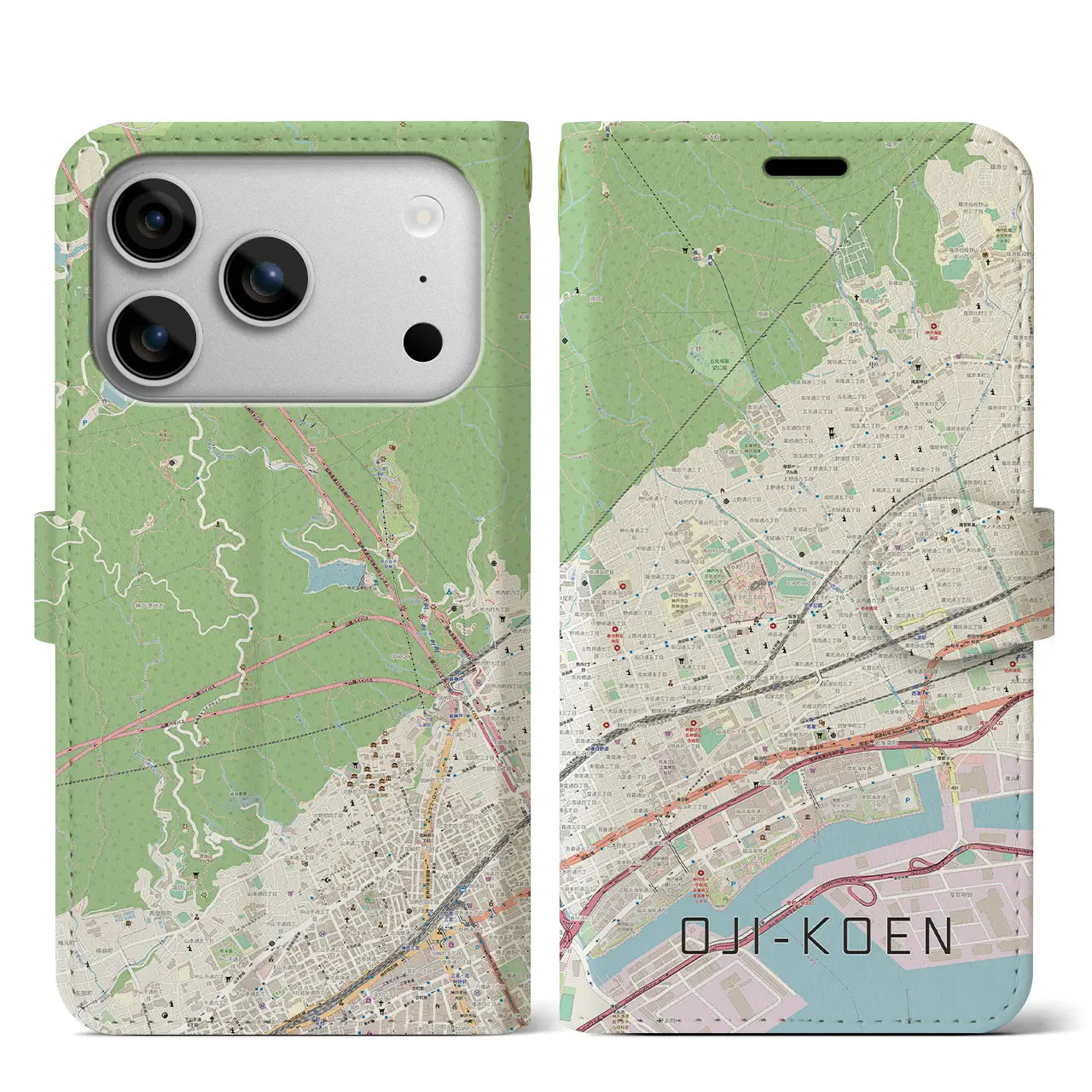 【王子公園(兵庫県)】地図柄iPhoneケース(手帳タイプ)ナチュラル・iPhone 17 Pro Max 用