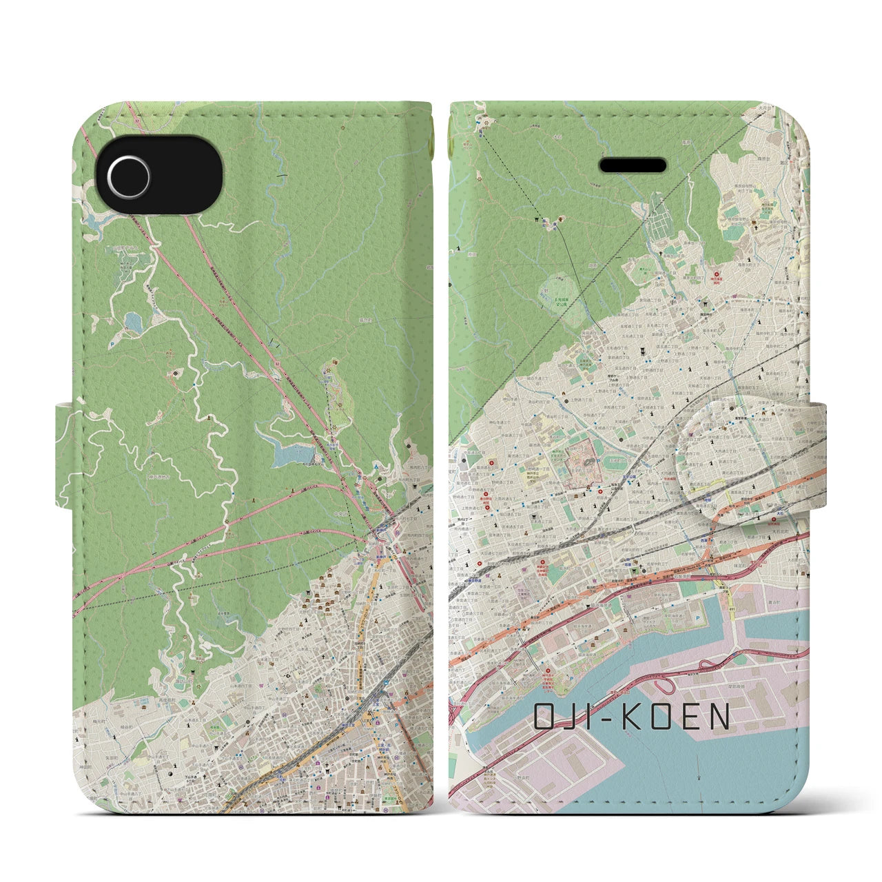 【王子公園(兵庫県)】地図柄iPhoneケース(手帳タイプ)