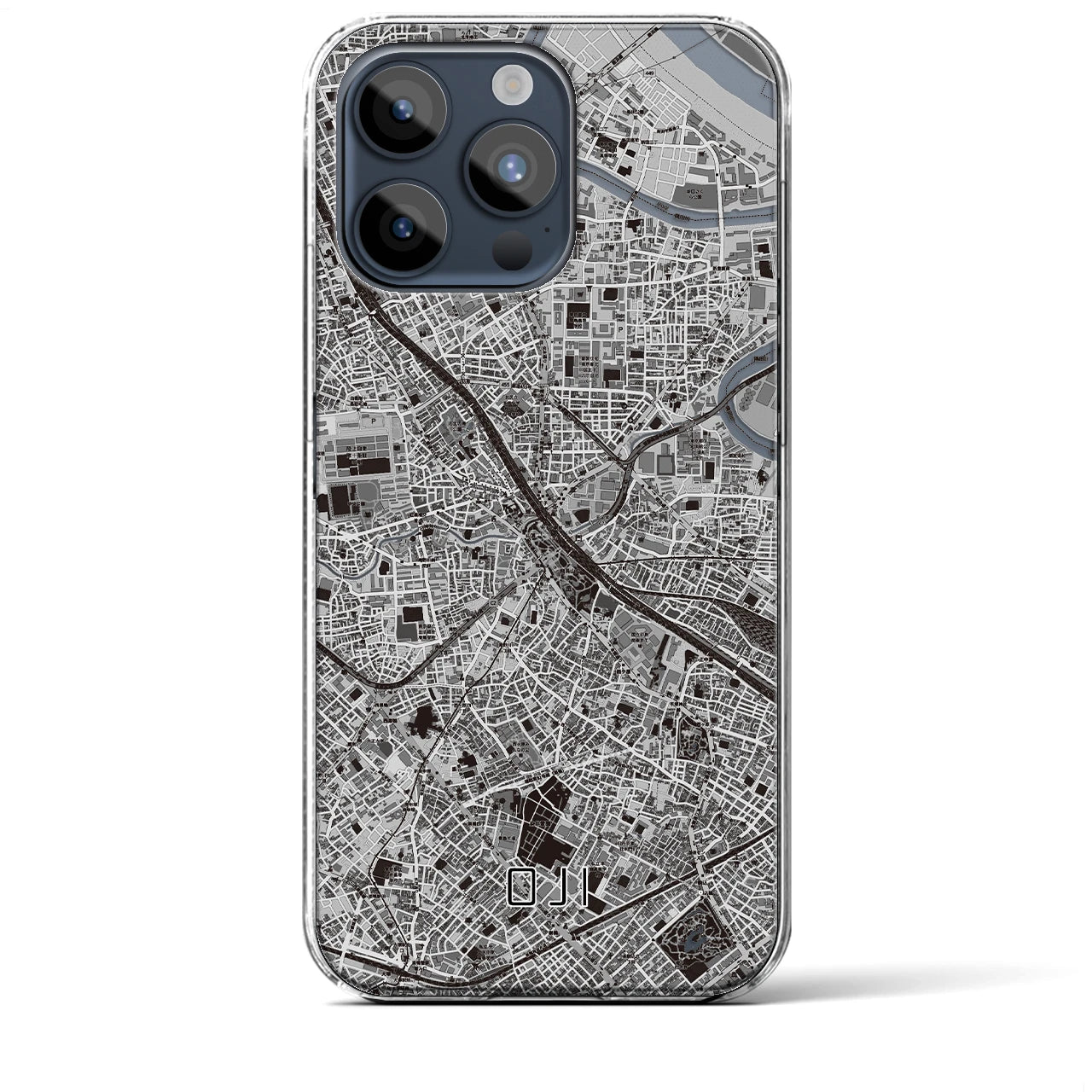 【王子(東京都)】地図柄iPhoneケース(クリアタイプ)モノトーン・iPhone 15 Pro Max 用