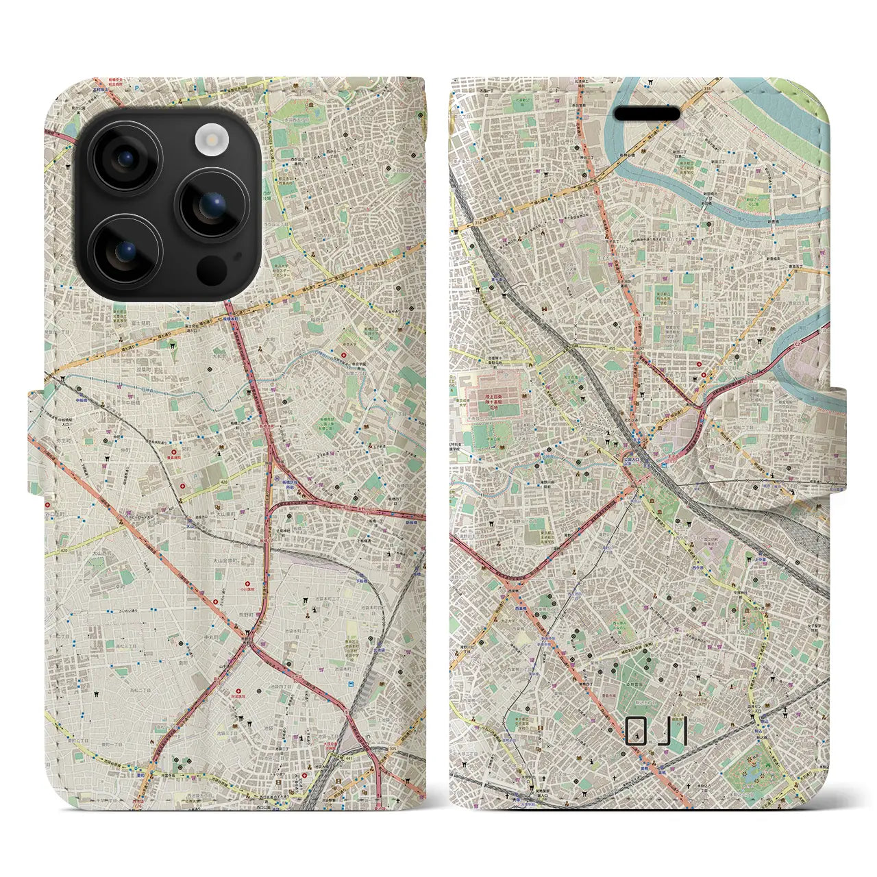 【王子(東京都)】地図柄iPhoneケース(手帳タイプ)ナチュラル・iPhone 16 用