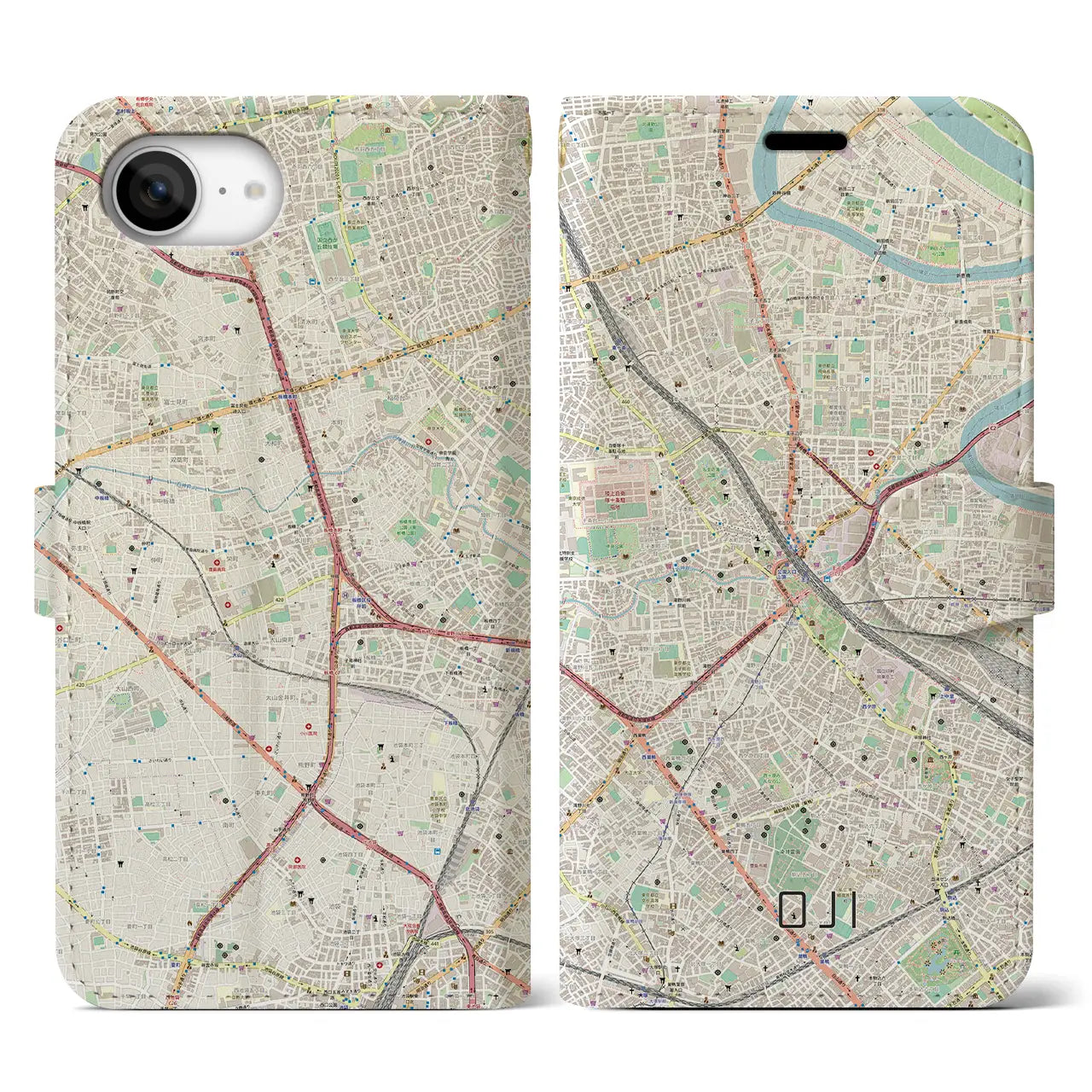 【王子(東京都)】地図柄iPhoneケース(手帳タイプ)
