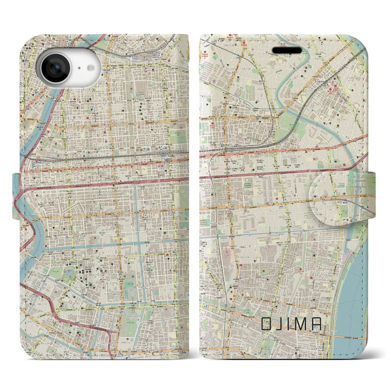 【大島(東京都)】地図柄iPhoneケース(手帳タイプ)