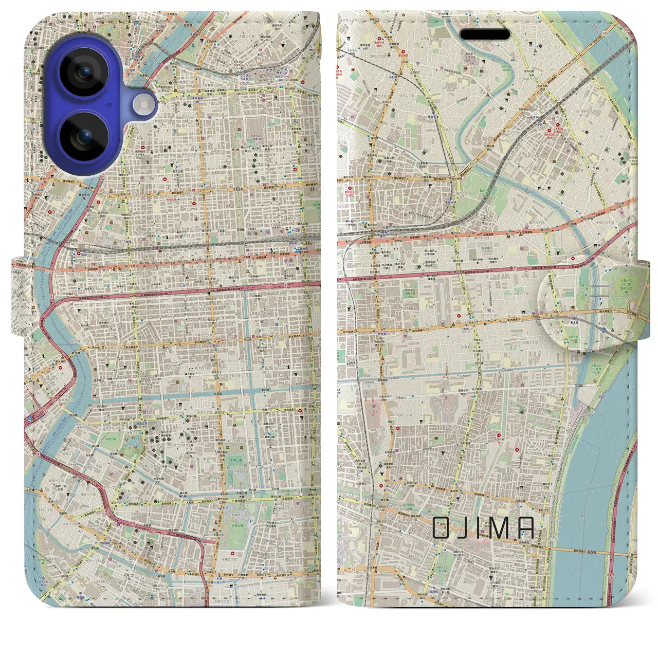 【大島(東京都)】地図柄iPhoneケース(手帳タイプ)ナチュラル・iPhone 16 Pro Max 用