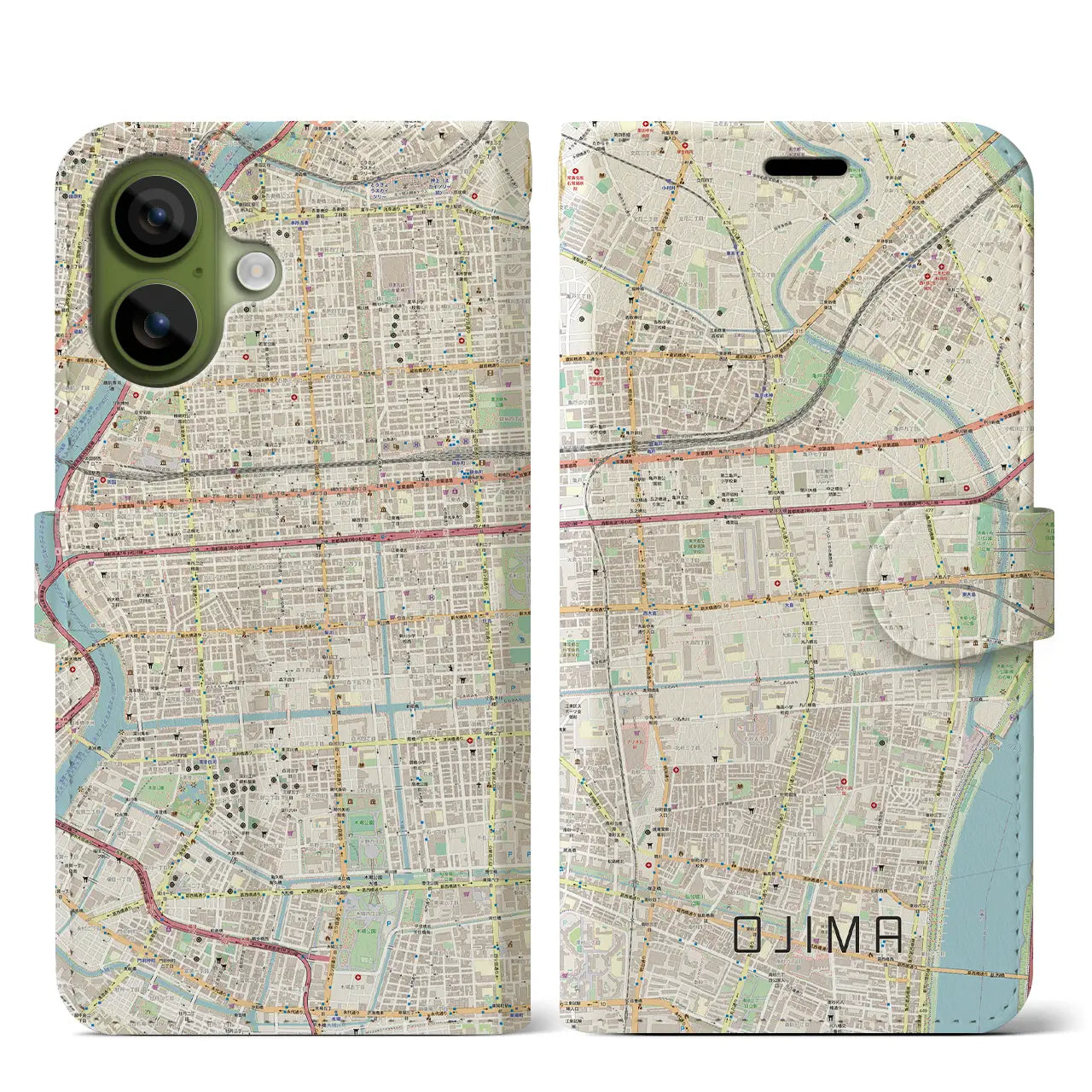 【大島(東京都)】地図柄iPhoneケース(手帳タイプ)