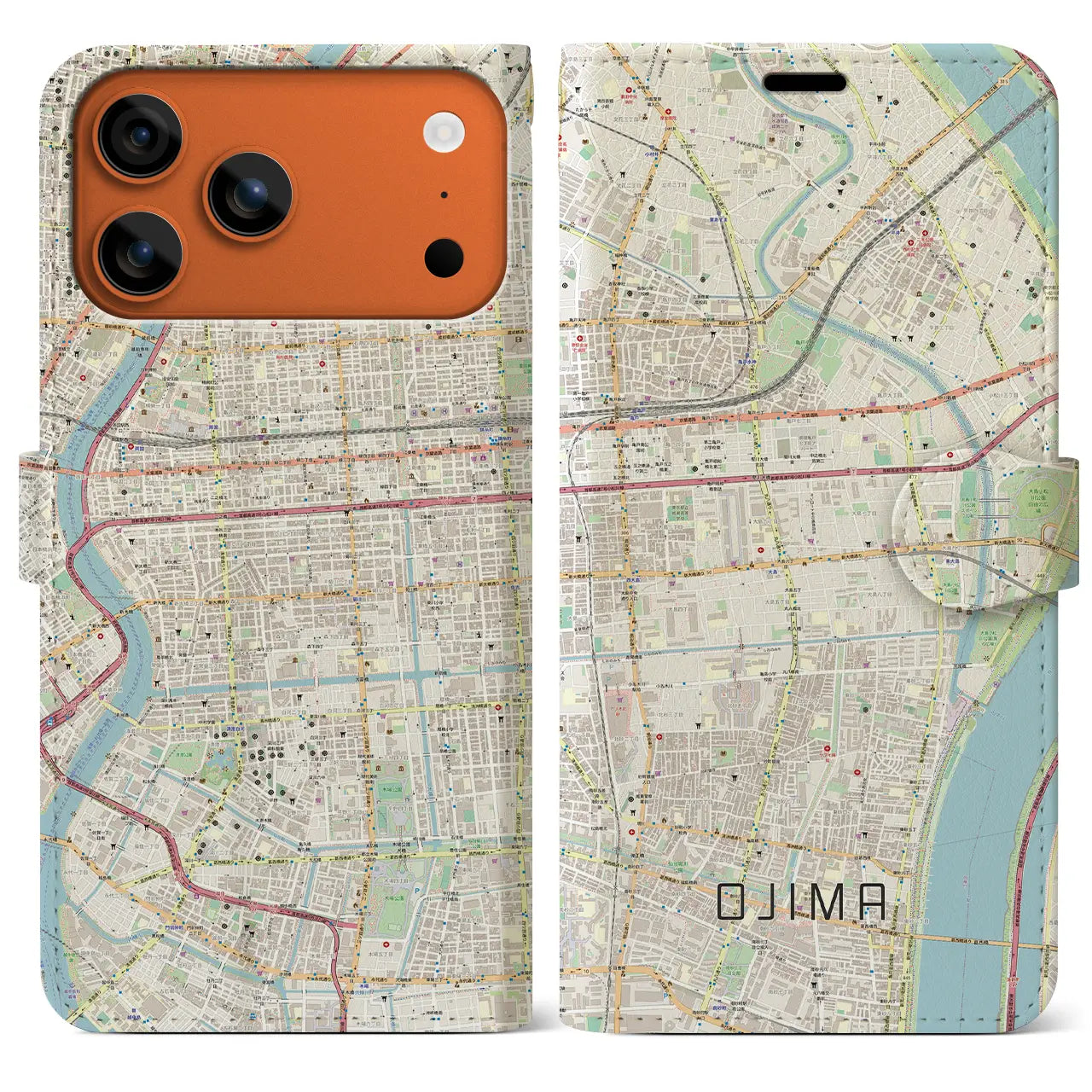 【大島(東京都)】地図柄iPhoneケース(手帳タイプ)