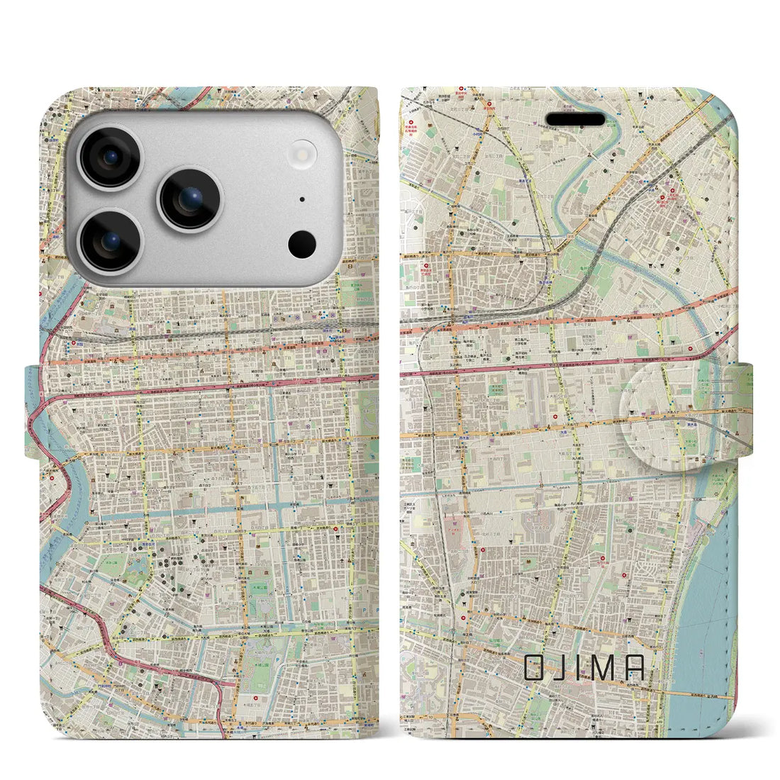 【大島(東京都)】地図柄iPhoneケース(手帳タイプ)ナチュラル・iPhone 17 Pro Max 用