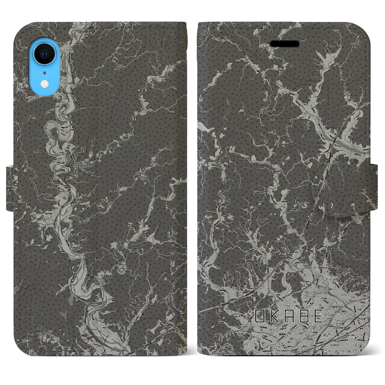 【岡部(静岡県)】地図柄iPhoneケース(手帳タイプ)モノトーン・iPhone XR 用