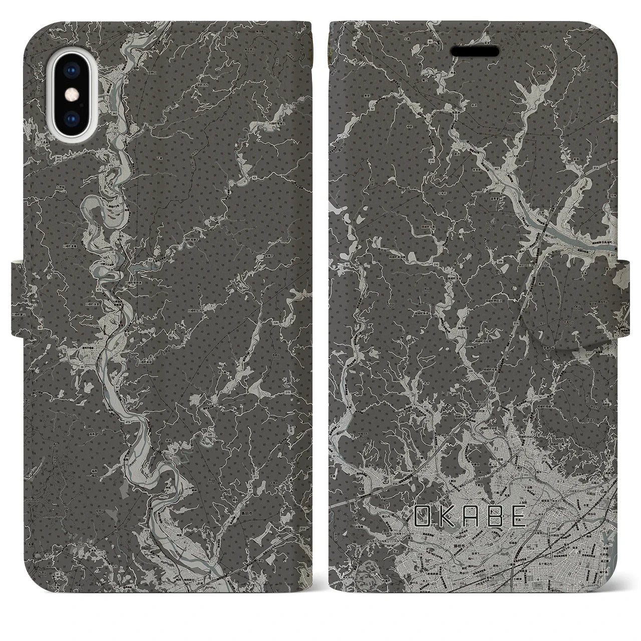【岡部(静岡県)】地図柄iPhoneケース(手帳タイプ)モノトーン・iPhone XS Max 用