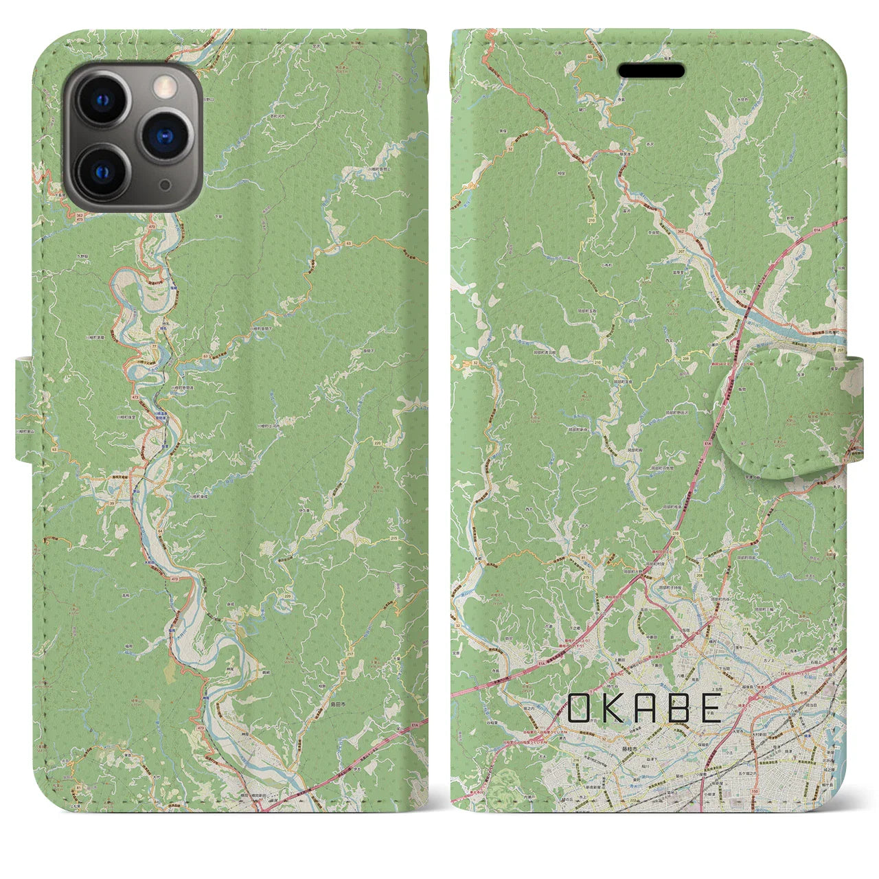 【岡部(静岡県)】地図柄iPhoneケース(手帳タイプ)ナチュラル・iPhone 11 Pro Max 用