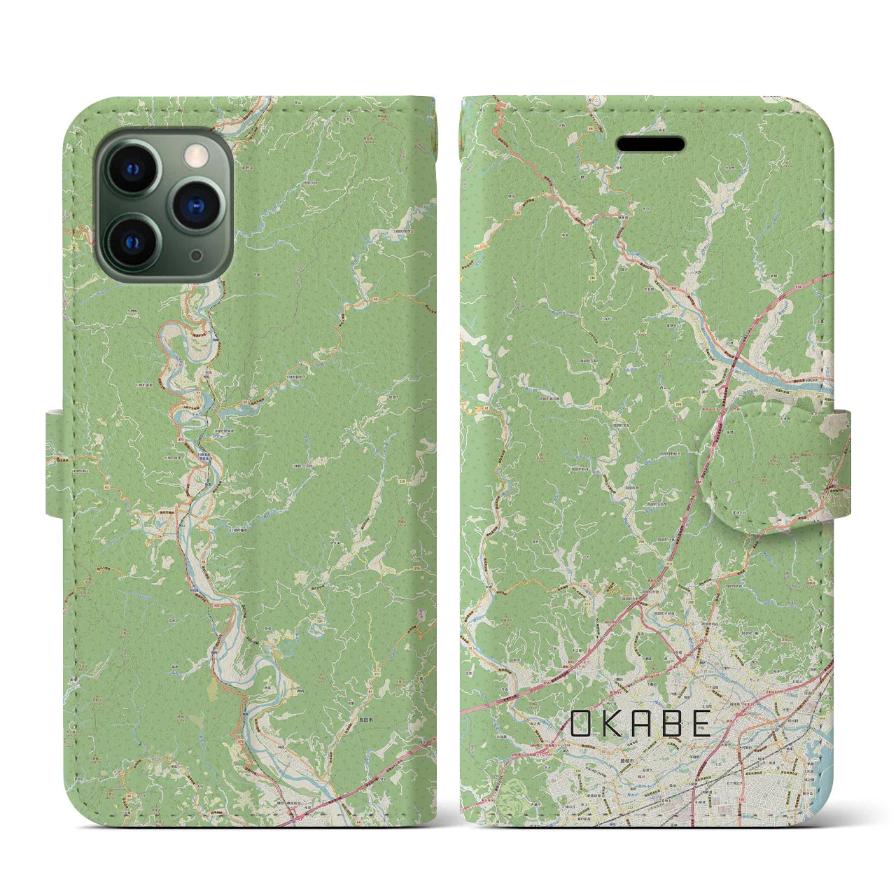 【岡部(静岡県)】地図柄iPhoneケース(手帳タイプ)ナチュラル・iPhone 11 Pro 用