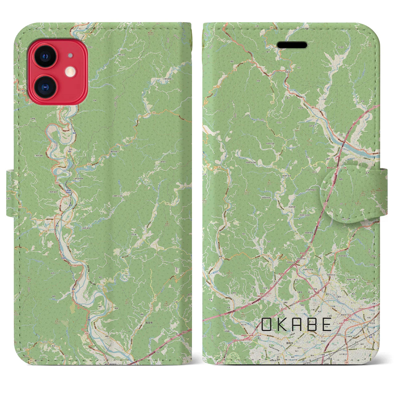 【岡部(静岡県)】地図柄iPhoneケース(手帳タイプ)ナチュラル・iPhone 11 用