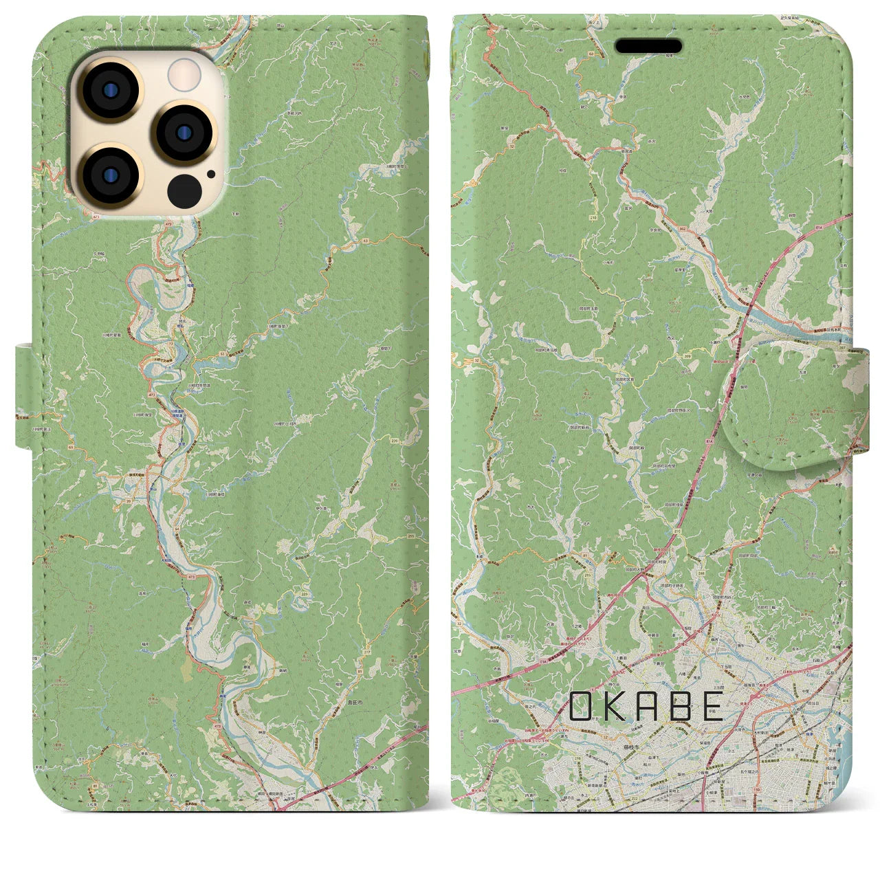 【岡部(静岡県)】地図柄iPhoneケース(手帳タイプ)ナチュラル・iPhone 12 Pro Max 用