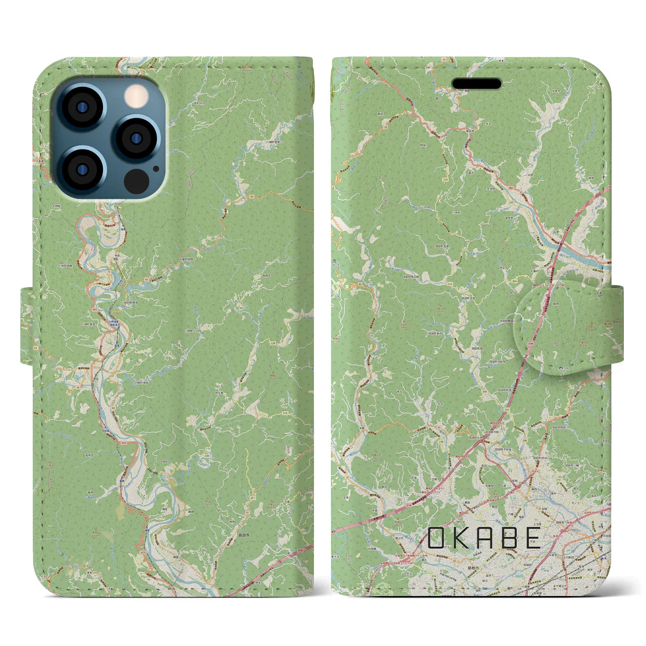 【岡部(静岡県)】地図柄iPhoneケース(手帳タイプ)ナチュラル・iPhone 12 / 12 Pro 用