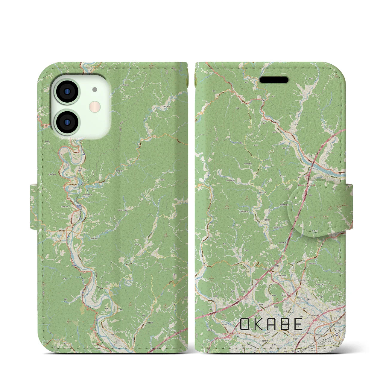 【岡部(静岡県)】地図柄iPhoneケース(手帳タイプ)ナチュラル・iPhone 12 mini 用