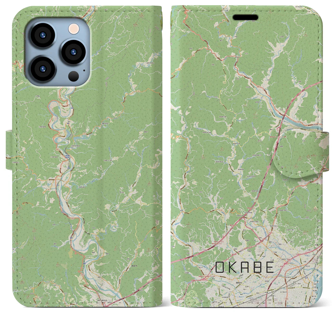 【岡部(静岡県)】地図柄iPhoneケース(手帳タイプ)ナチュラル・iPhone 13 Pro Max 用