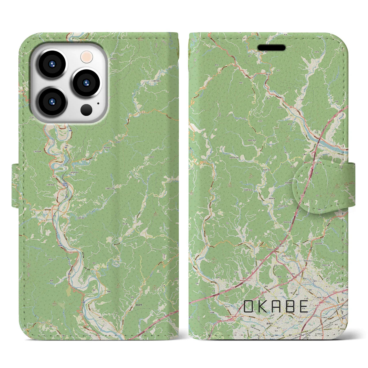【岡部(静岡県)】地図柄iPhoneケース(手帳タイプ)ナチュラル・iPhone 13 Pro 用