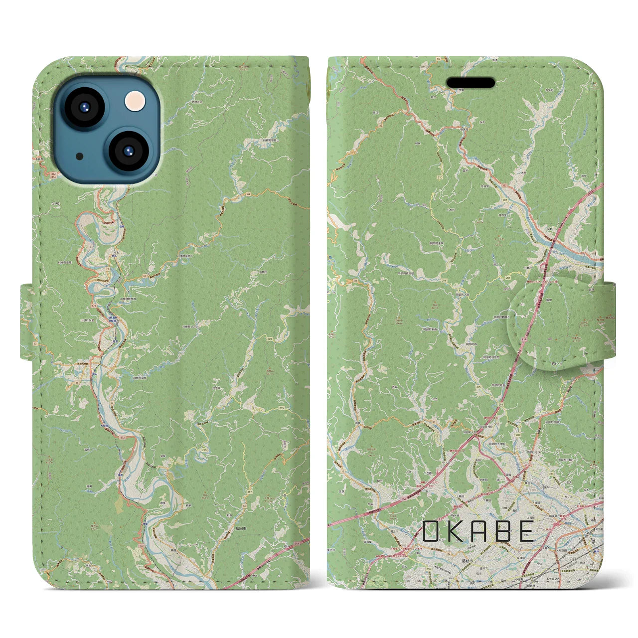 【岡部(静岡県)】地図柄iPhoneケース(手帳タイプ)ナチュラル・iPhone 13 用