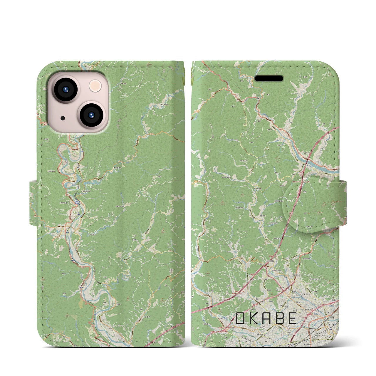 【岡部(静岡県)】地図柄iPhoneケース(手帳タイプ)ナチュラル・iPhone 13 mini 用