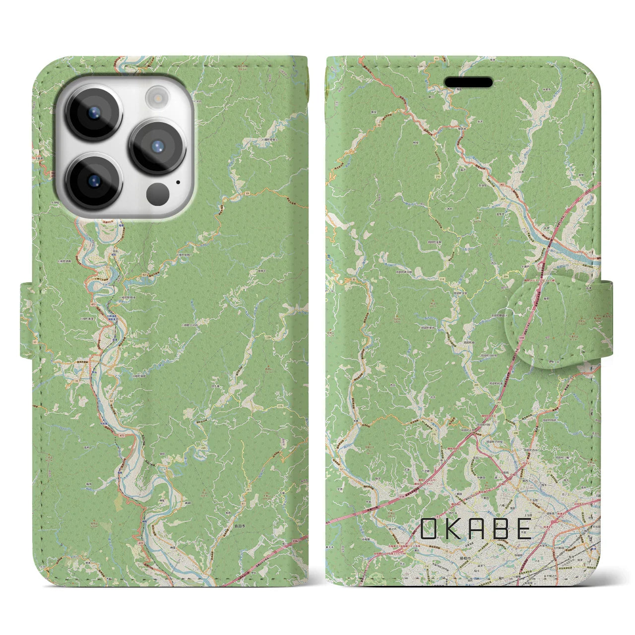 【岡部(静岡県)】地図柄iPhoneケース(手帳タイプ)ナチュラル・iPhone 14 Pro 用