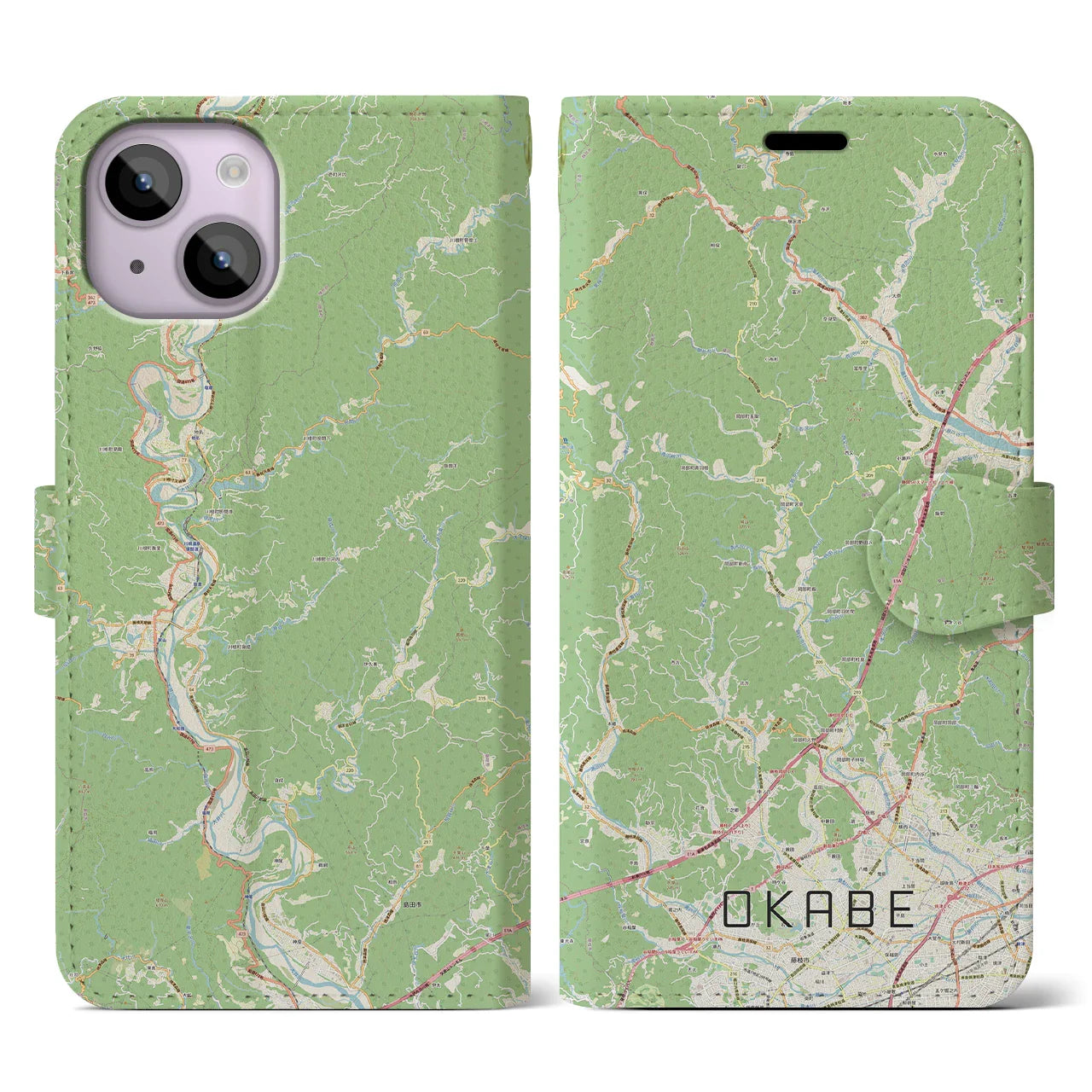 【岡部(静岡県)】地図柄iPhoneケース(手帳タイプ)ナチュラル・iPhone 14 用
