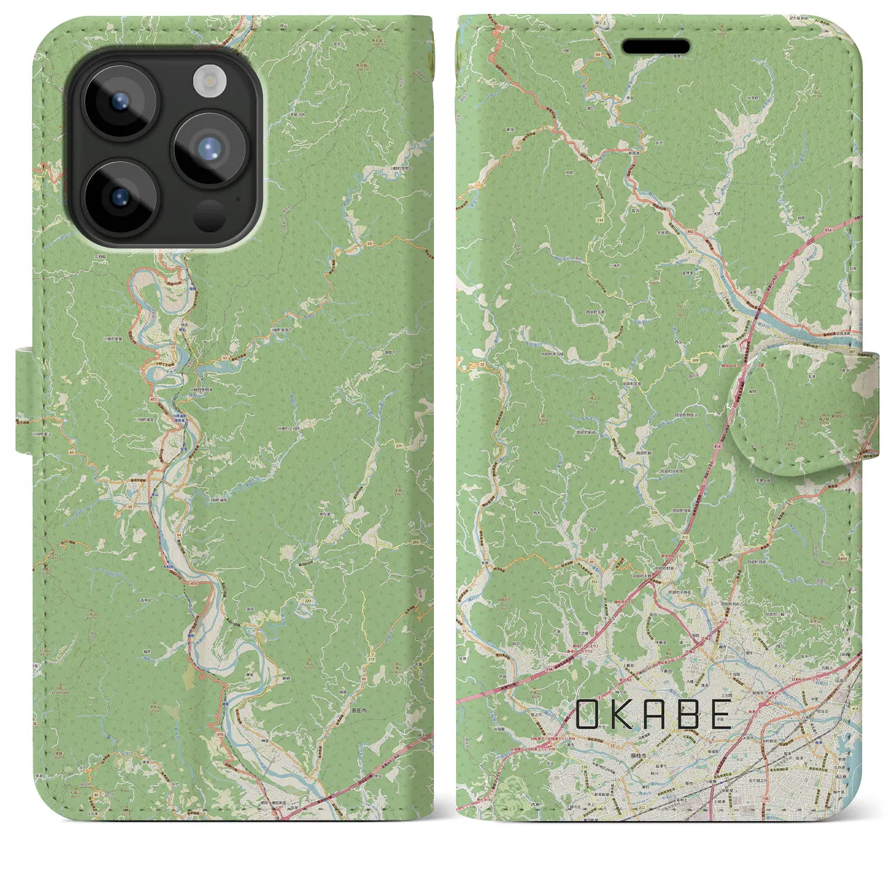 【岡部(静岡県)】地図柄iPhoneケース(手帳タイプ)ナチュラル・iPhone 15 Pro Max 用