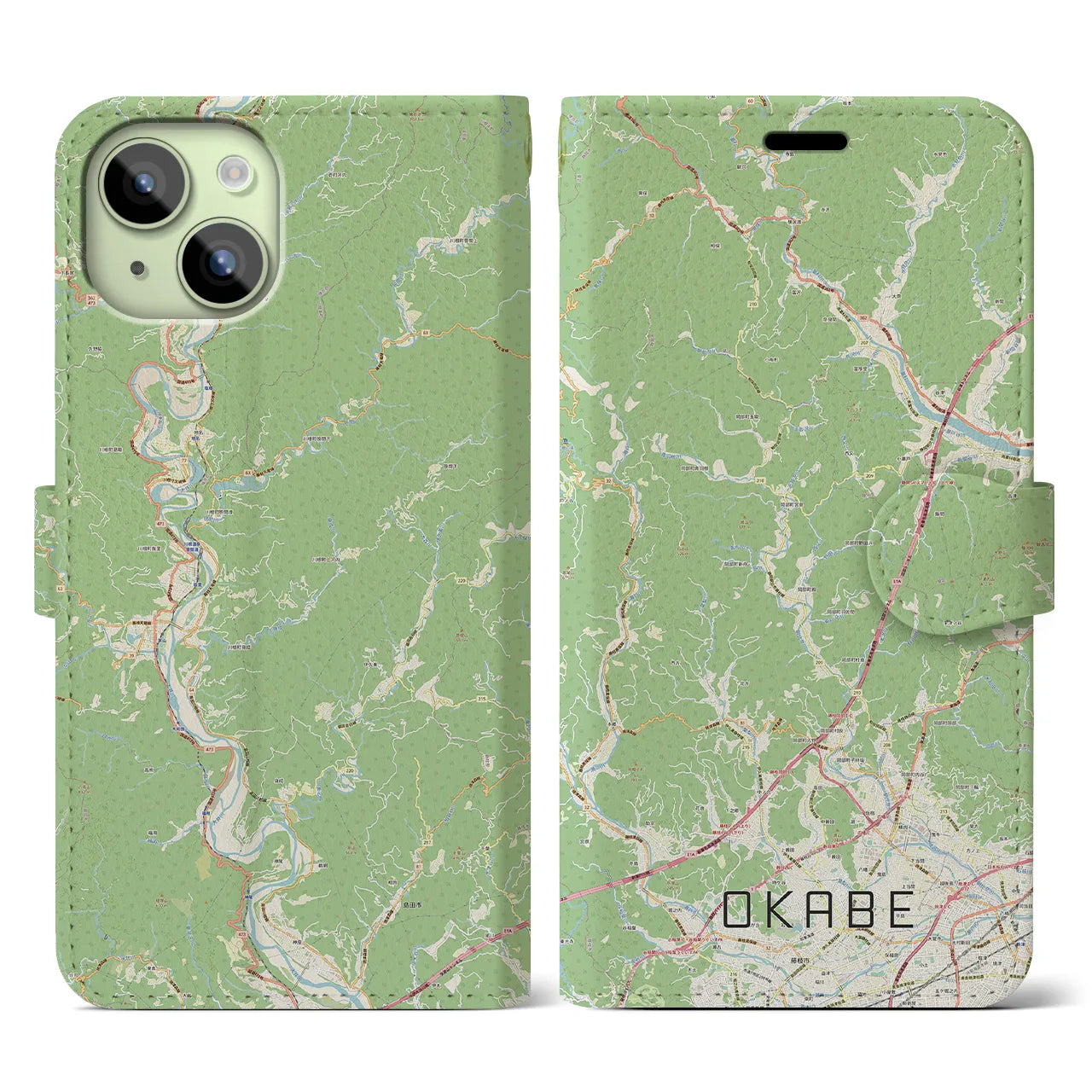 【岡部(静岡県)】地図柄iPhoneケース(手帳タイプ)ナチュラル・iPhone 15 用