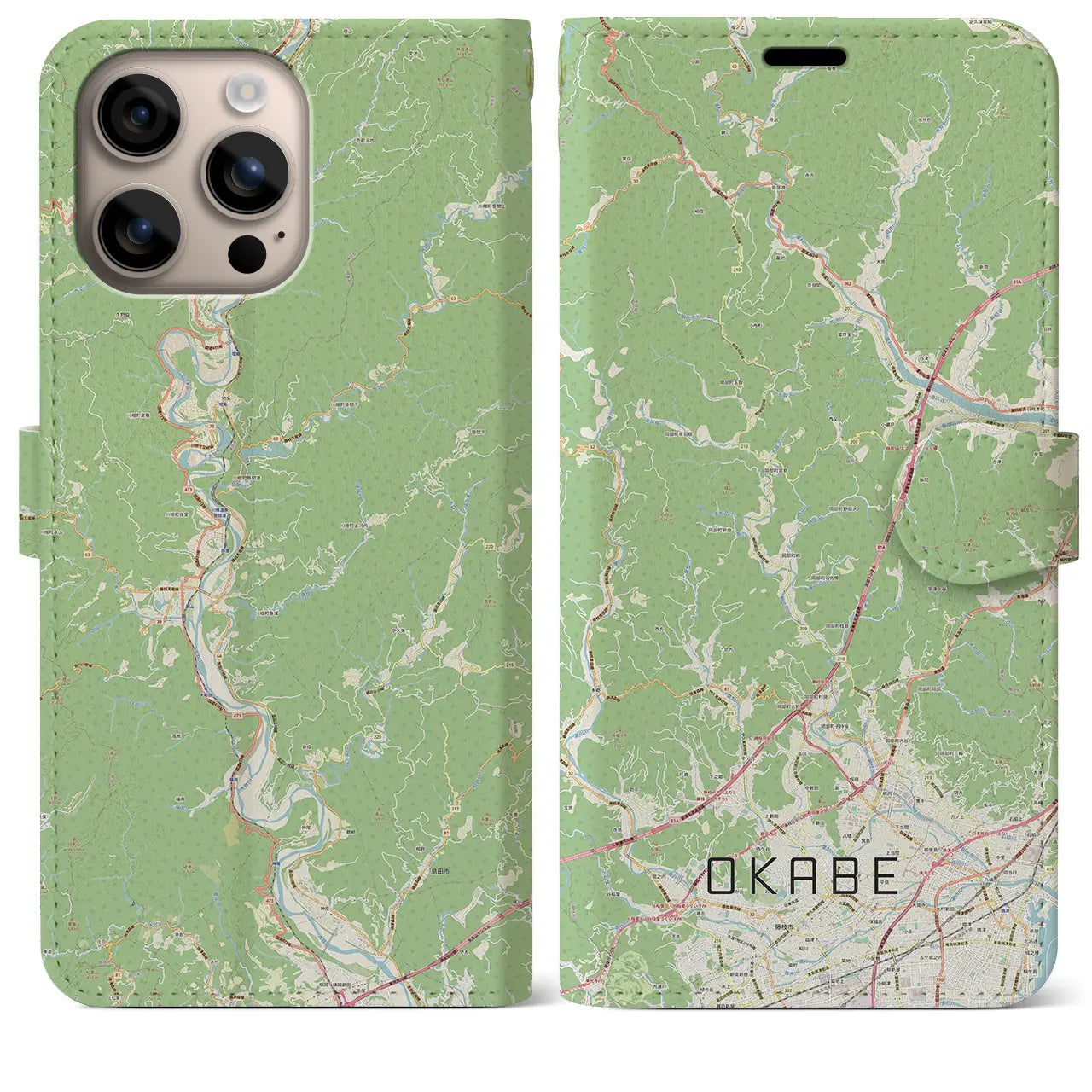 【岡部(静岡県)】地図柄iPhoneケース(手帳タイプ)ナチュラル・iPhone 16 Plus 用
