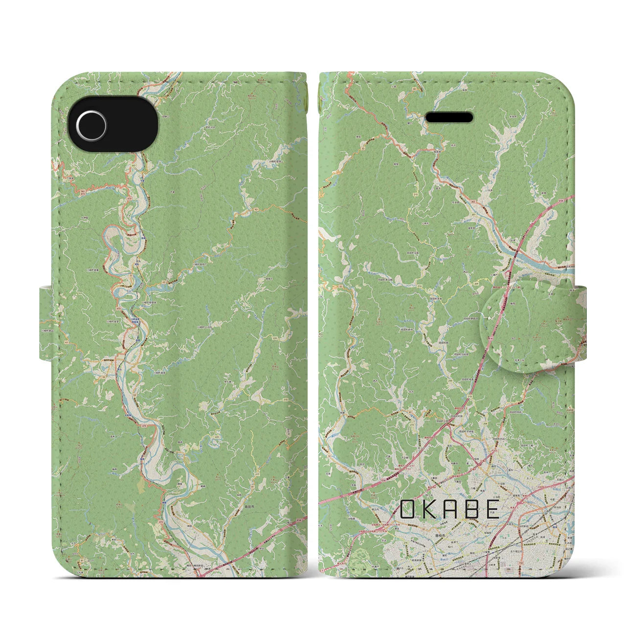【岡部(静岡県)】地図柄iPhoneケース(手帳タイプ)ナチュラル・iPhone SE(第3 / 第2世代) / 8 / 7 / 6s / 6 用