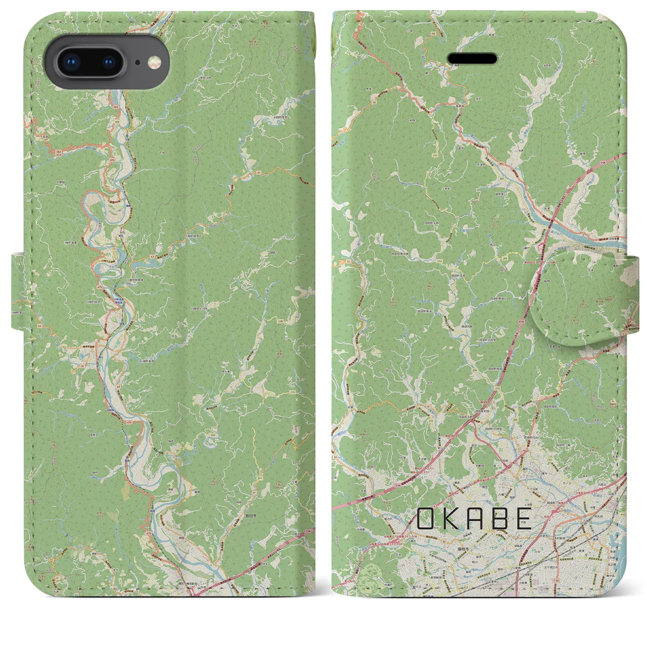 【岡部(静岡県)】地図柄iPhoneケース(手帳タイプ)ナチュラル・iPhone 8Plus /7Plus / 6sPlus / 6Plus 用