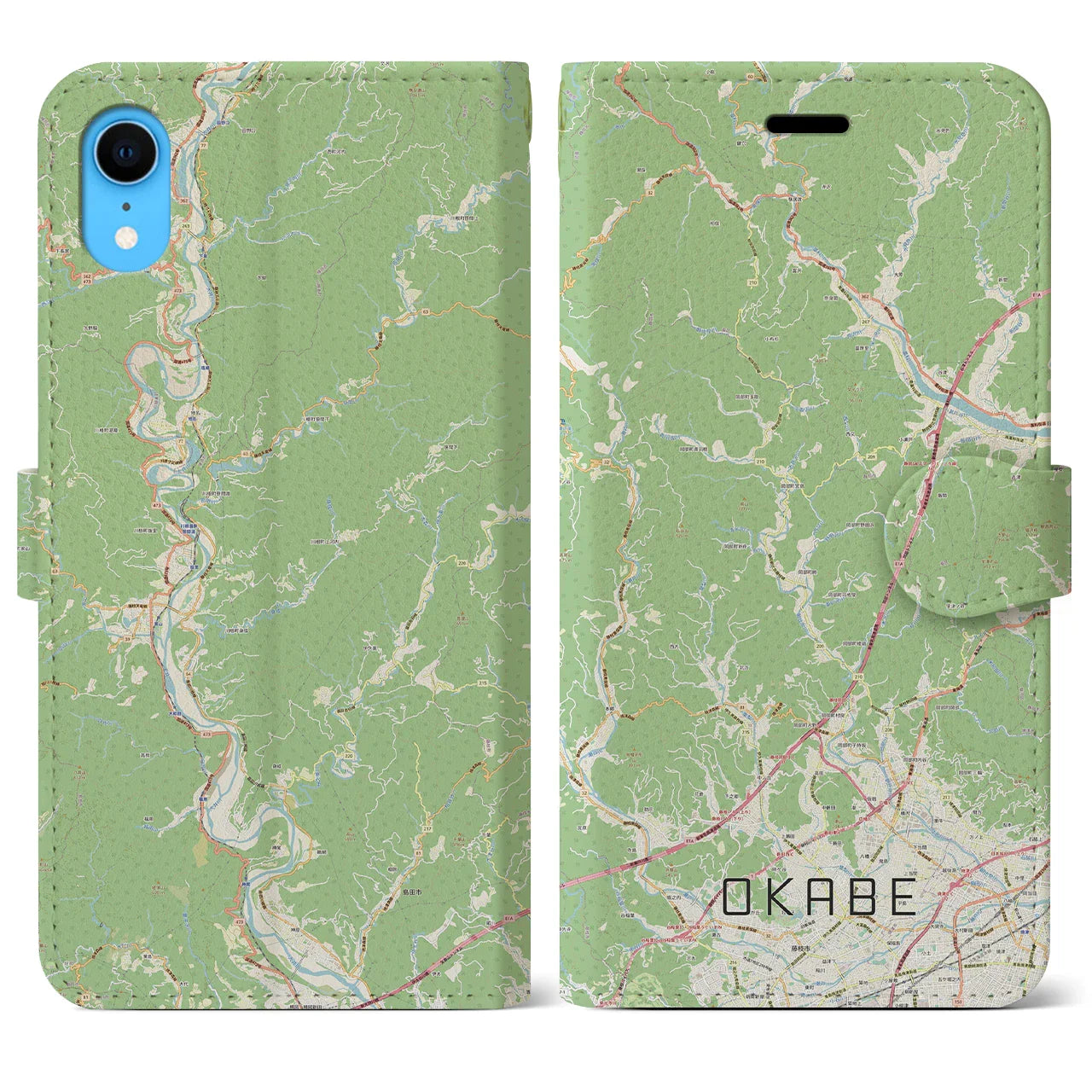 【岡部(静岡県)】地図柄iPhoneケース(手帳タイプ)ナチュラル・iPhone XR 用