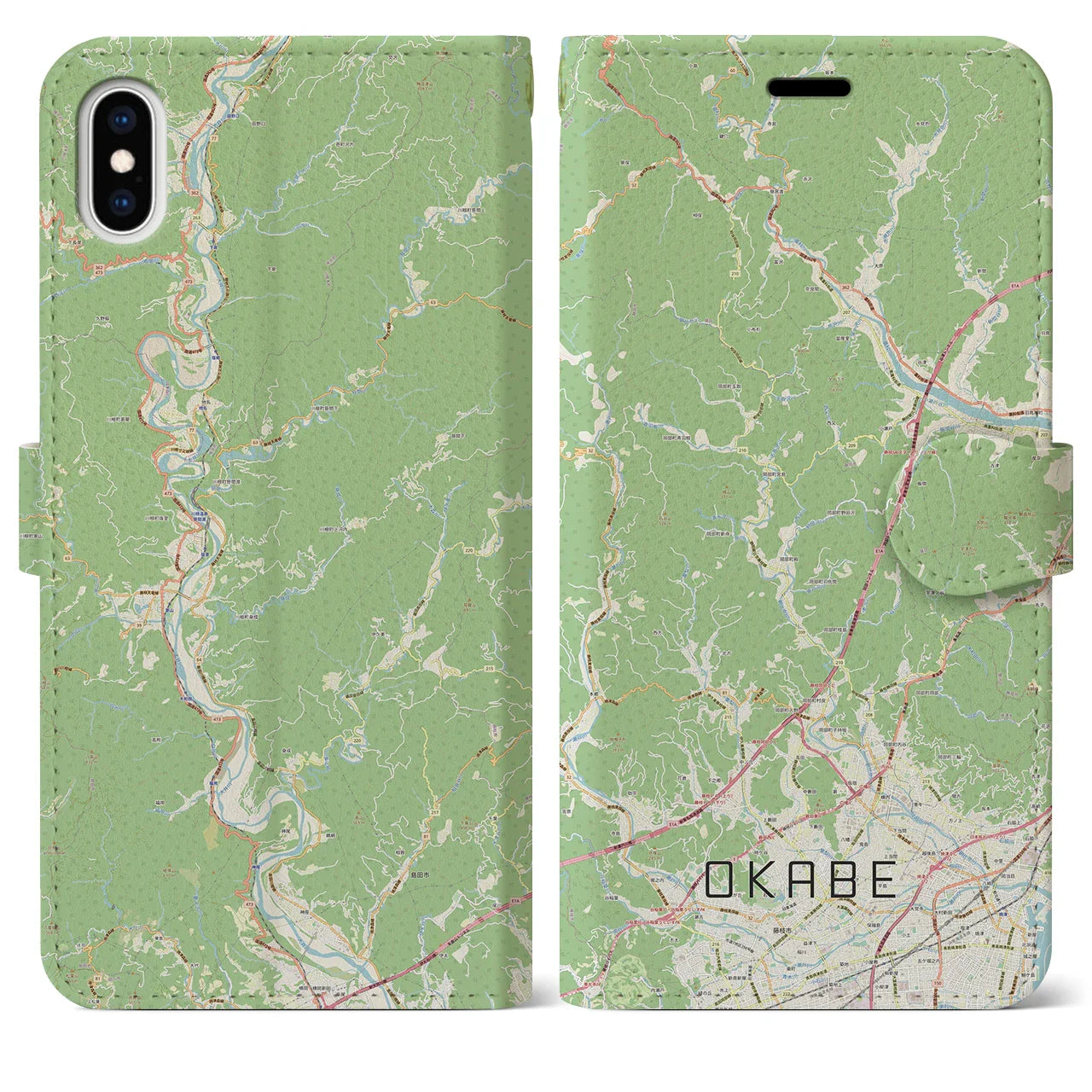 【岡部(静岡県)】地図柄iPhoneケース(手帳タイプ)ナチュラル・iPhone XS Max 用