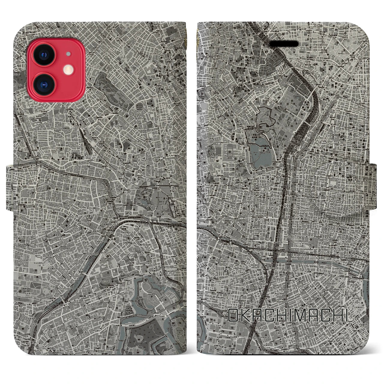 【御徒町(東京都)】地図柄iPhoneケース(手帳タイプ)モノトーン・iPhone 11 用