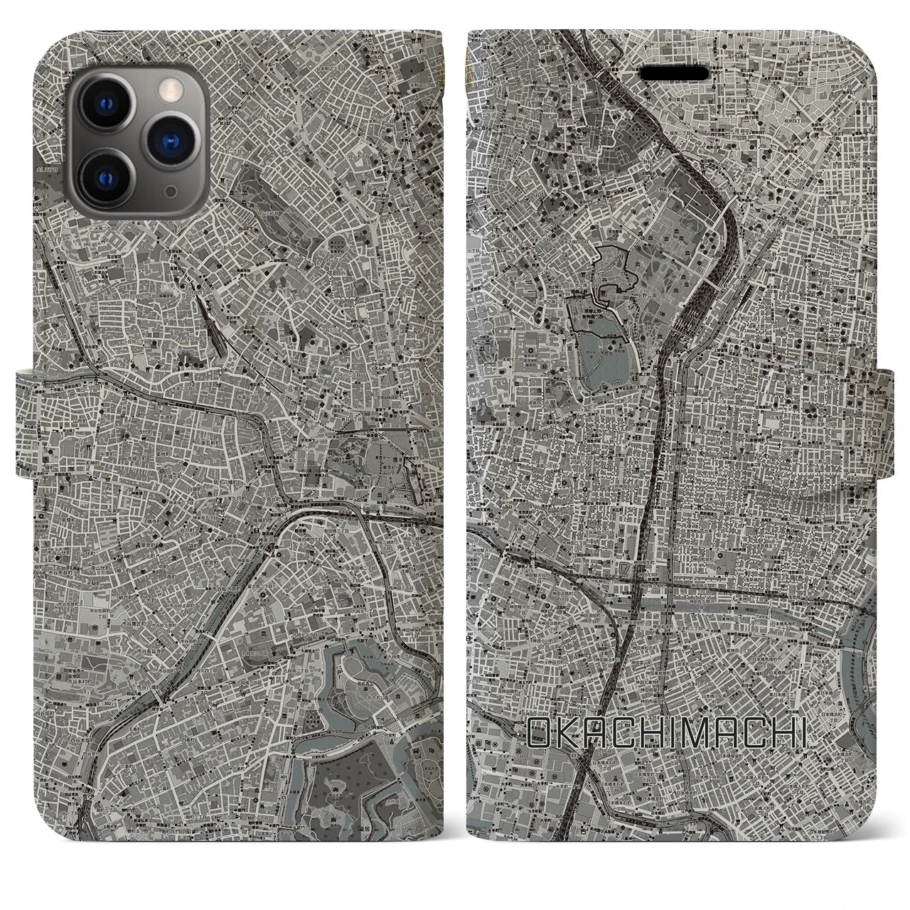 【御徒町(東京都)】地図柄iPhoneケース(手帳タイプ)モノトーン・iPhone 11 Pro Max 用