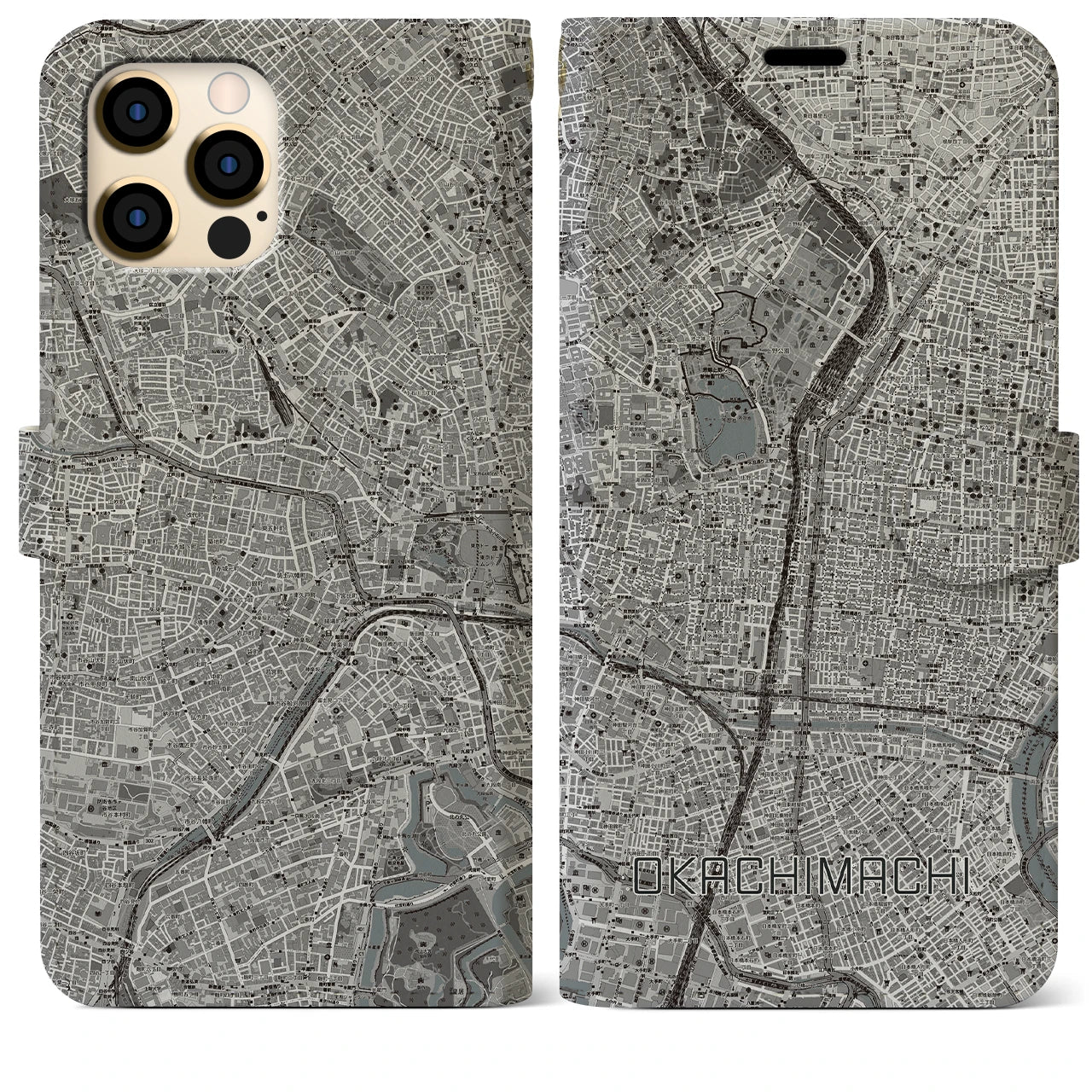 【御徒町(東京都)】地図柄iPhoneケース(手帳タイプ)モノトーン・iPhone 12 Pro Max 用
