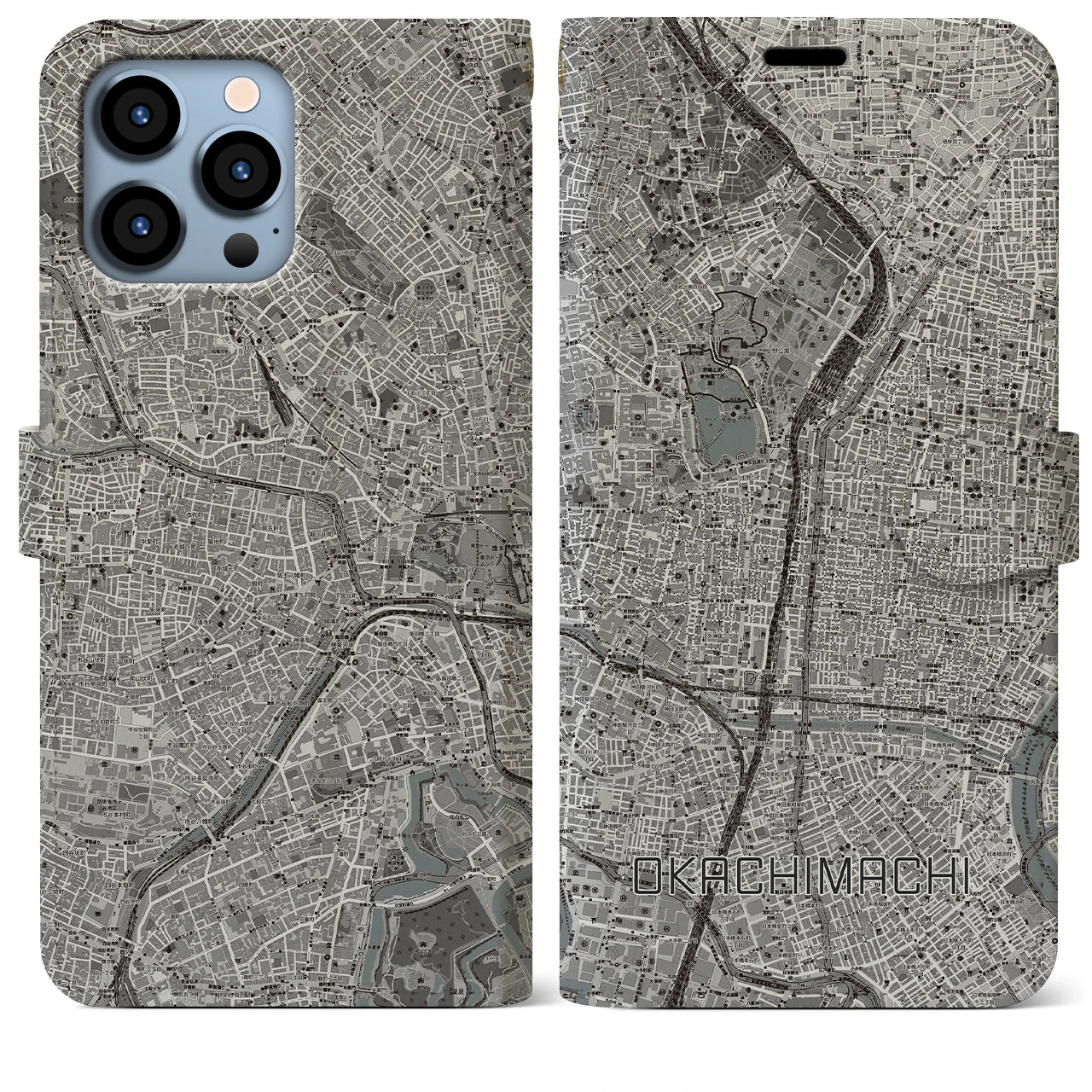 【御徒町(東京都)】地図柄iPhoneケース(手帳タイプ)モノトーン・iPhone 13 Pro Max 用