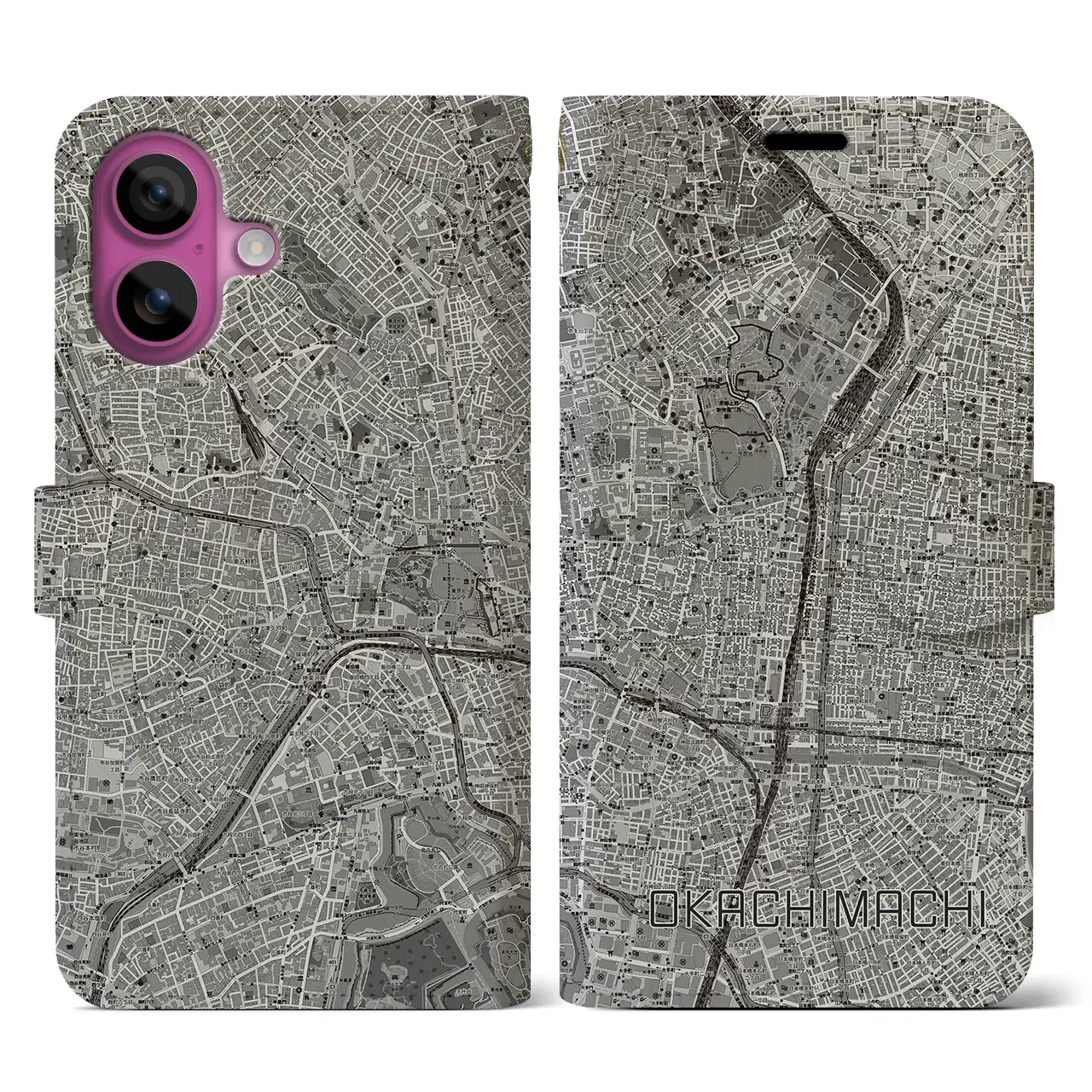 【御徒町(東京都)】地図柄iPhoneケース(手帳タイプ)モノトーン・iPhone 16 Pro 用