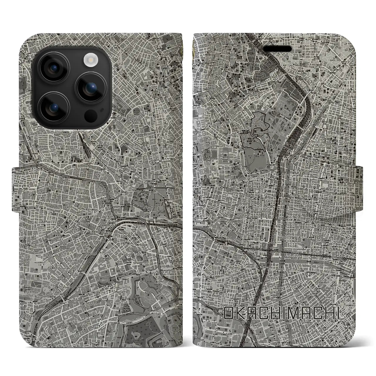 【御徒町(東京都)】地図柄iPhoneケース(手帳タイプ)モノトーン・iPhone 16 用