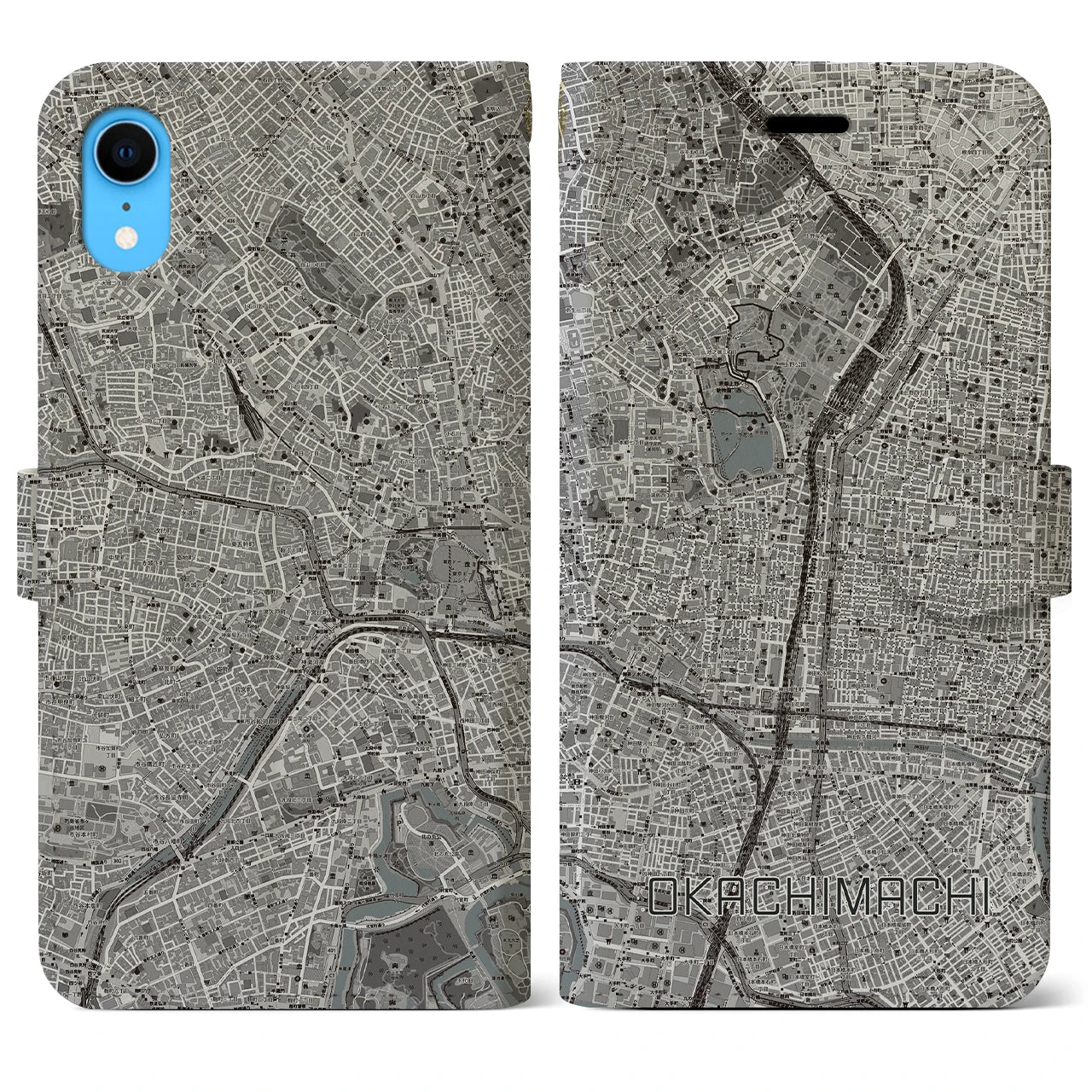 【御徒町(東京都)】地図柄iPhoneケース(手帳タイプ)モノトーン・iPhone XR 用
