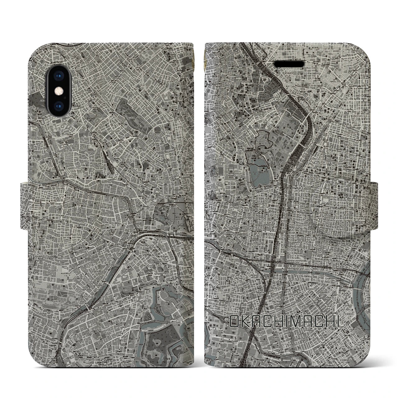 【御徒町(東京都)】地図柄iPhoneケース(手帳タイプ)モノトーン・iPhone XS / X 用