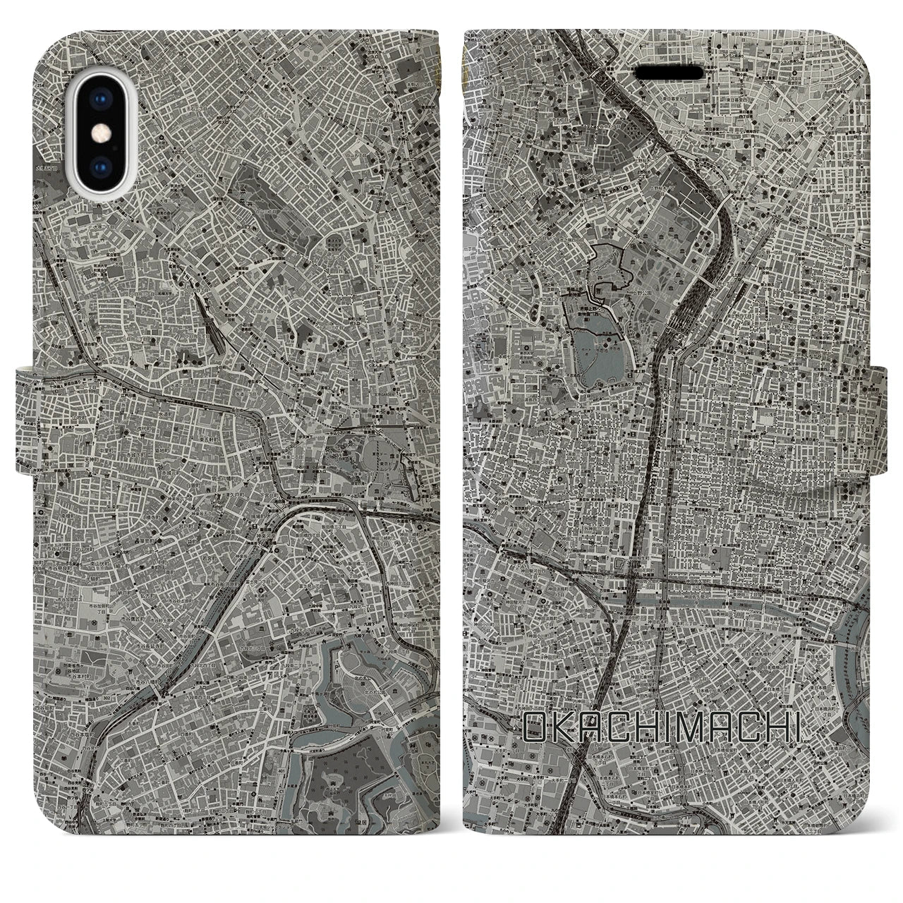 【御徒町(東京都)】地図柄iPhoneケース(手帳タイプ)モノトーン・iPhone XS Max 用
