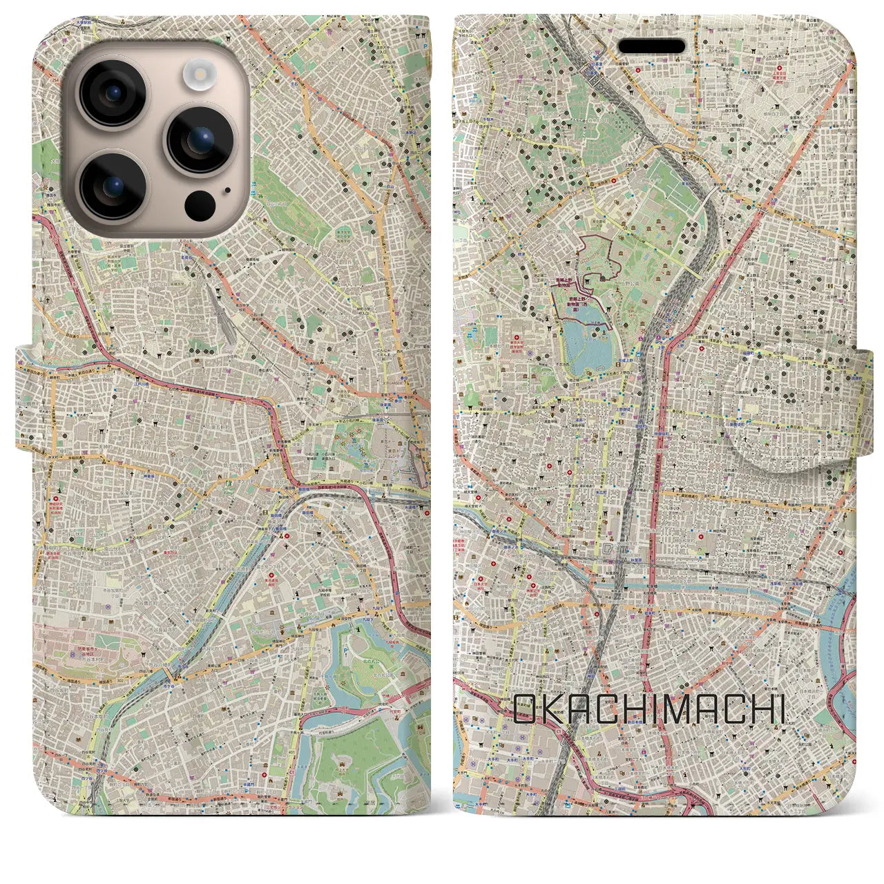 【御徒町(東京都)】地図柄iPhoneケース(手帳タイプ)ナチュラル・iPhone 16 Plus 用