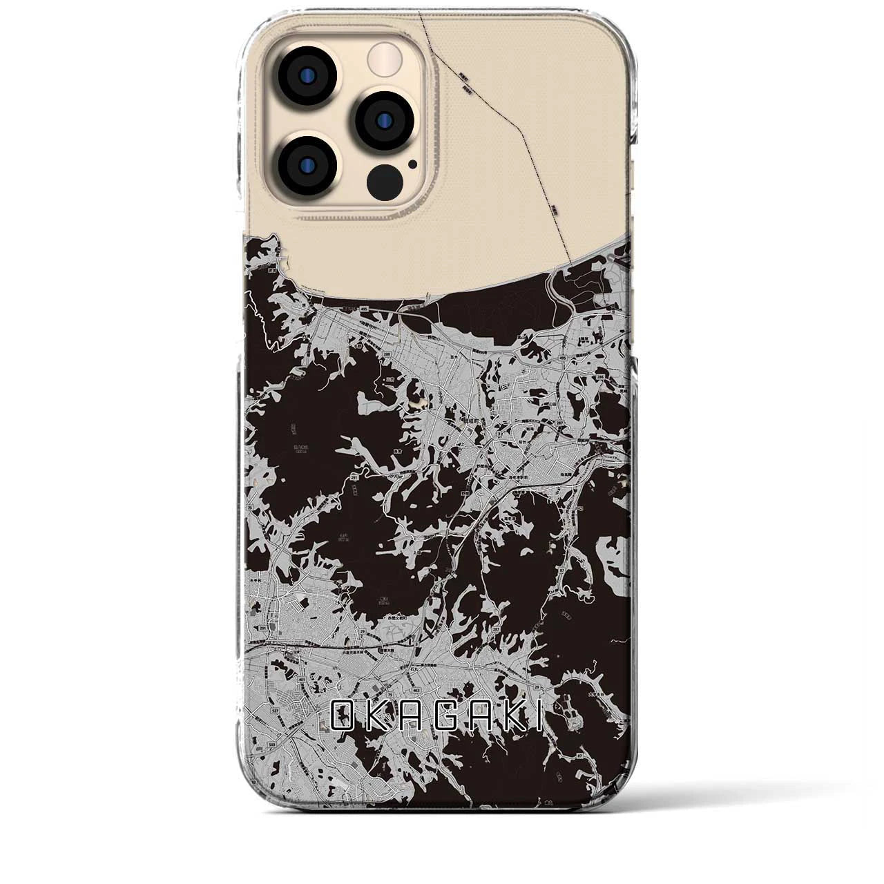 【岡垣(福岡県)】地図柄iPhoneケース(クリアタイプ)モノトーン・iPhone 12 Pro Max 用
