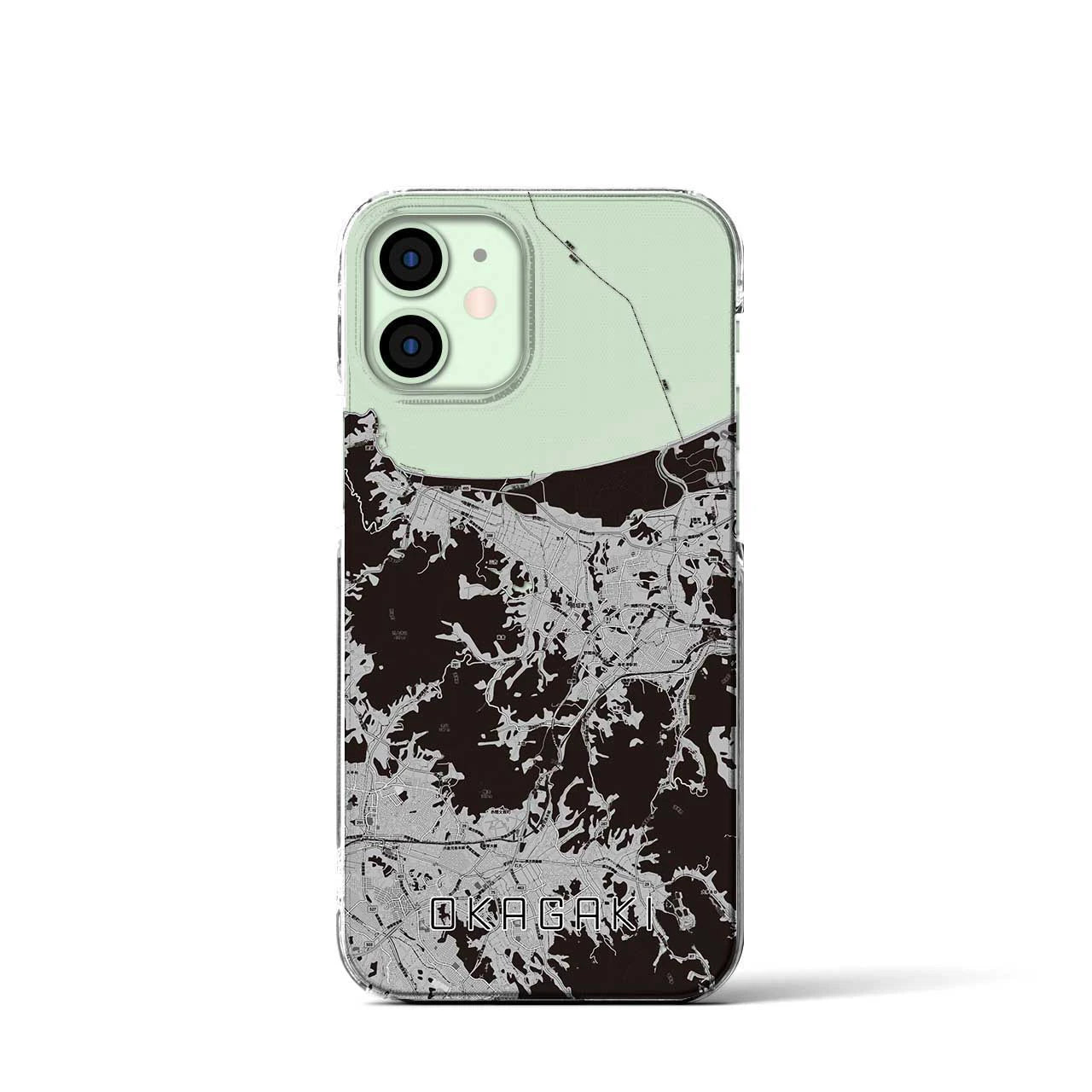 【岡垣(福岡県)】地図柄iPhoneケース(クリアタイプ)モノトーン・iPhone 12 mini 用