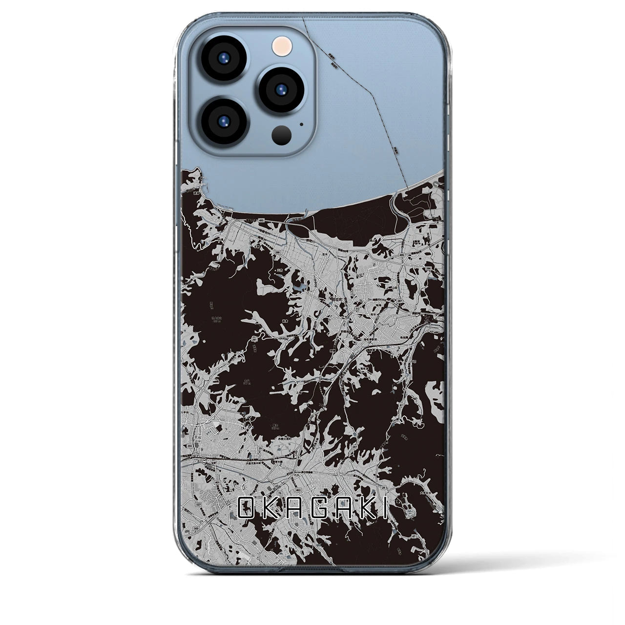 【岡垣(福岡県)】地図柄iPhoneケース(クリアタイプ)モノトーン・iPhone 13 Pro Max 用