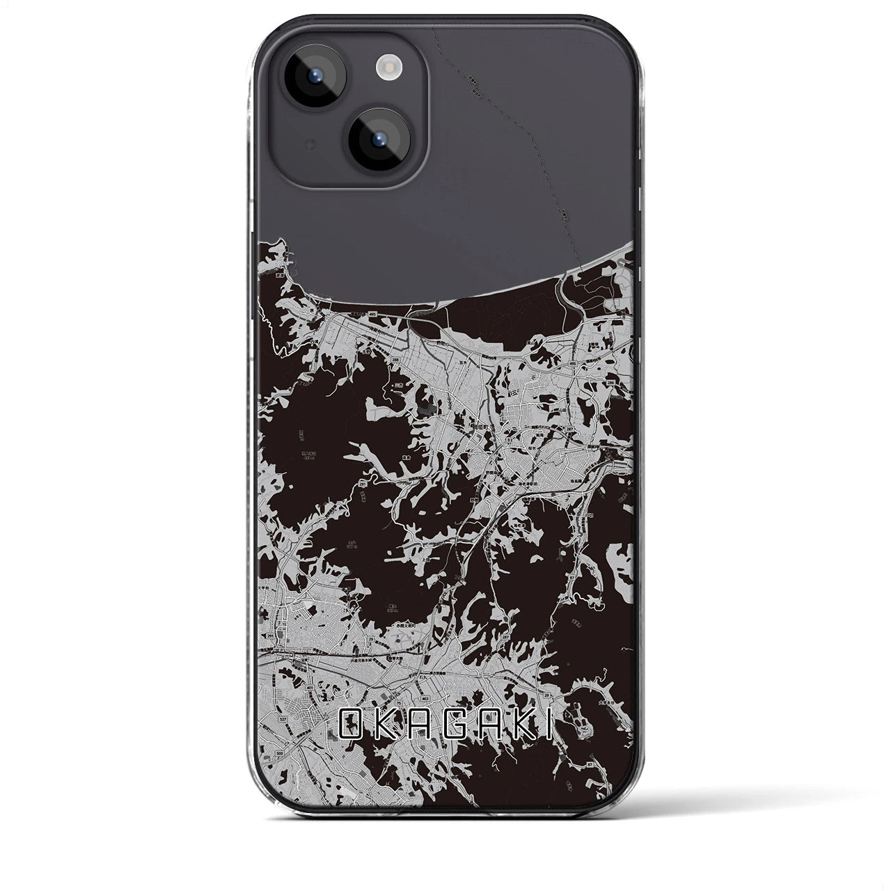 【岡垣(福岡県)】地図柄iPhoneケース(クリアタイプ)モノトーン・iPhone 14 Plus 用