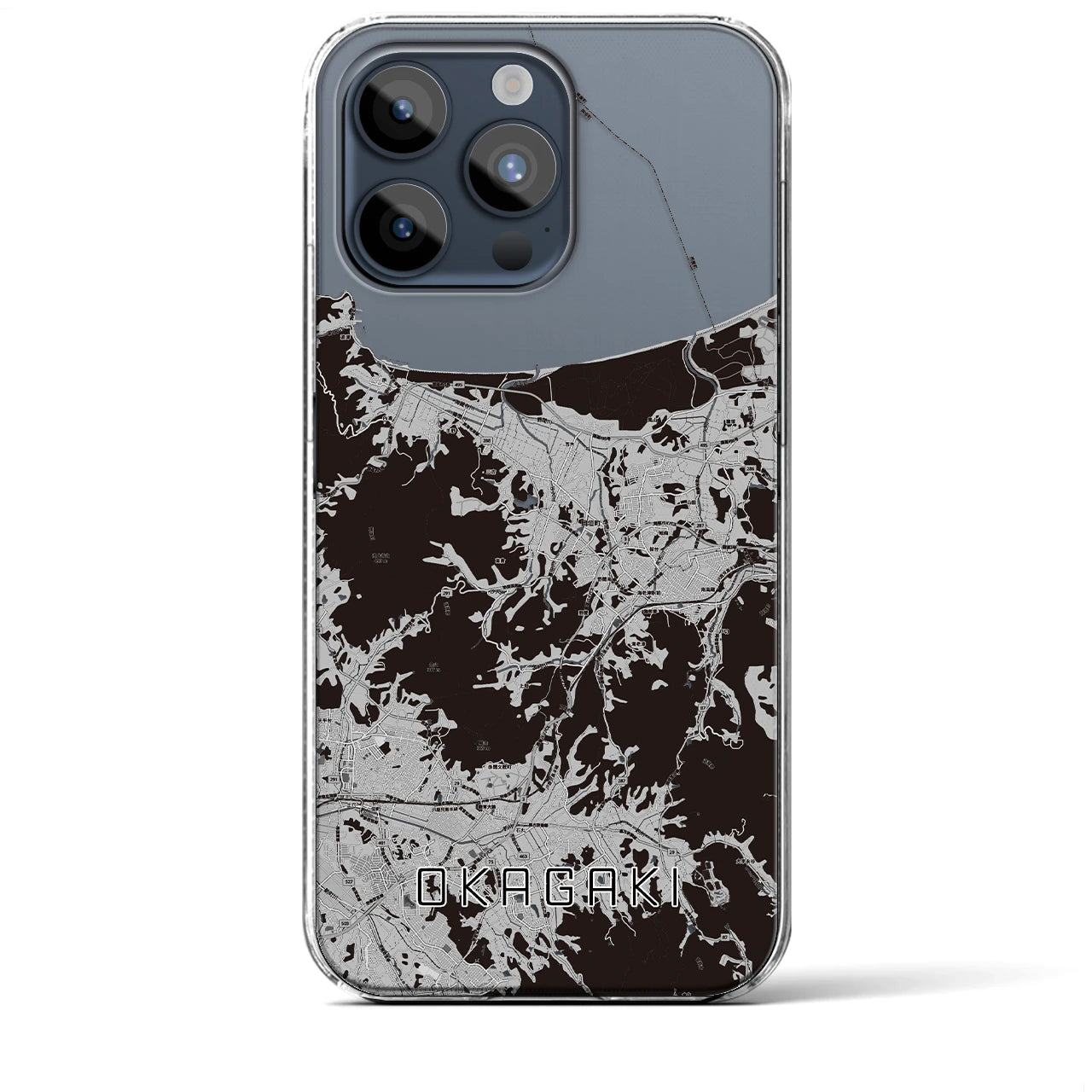 【岡垣(福岡県)】地図柄iPhoneケース(クリアタイプ)モノトーン・iPhone 15 Pro Max 用