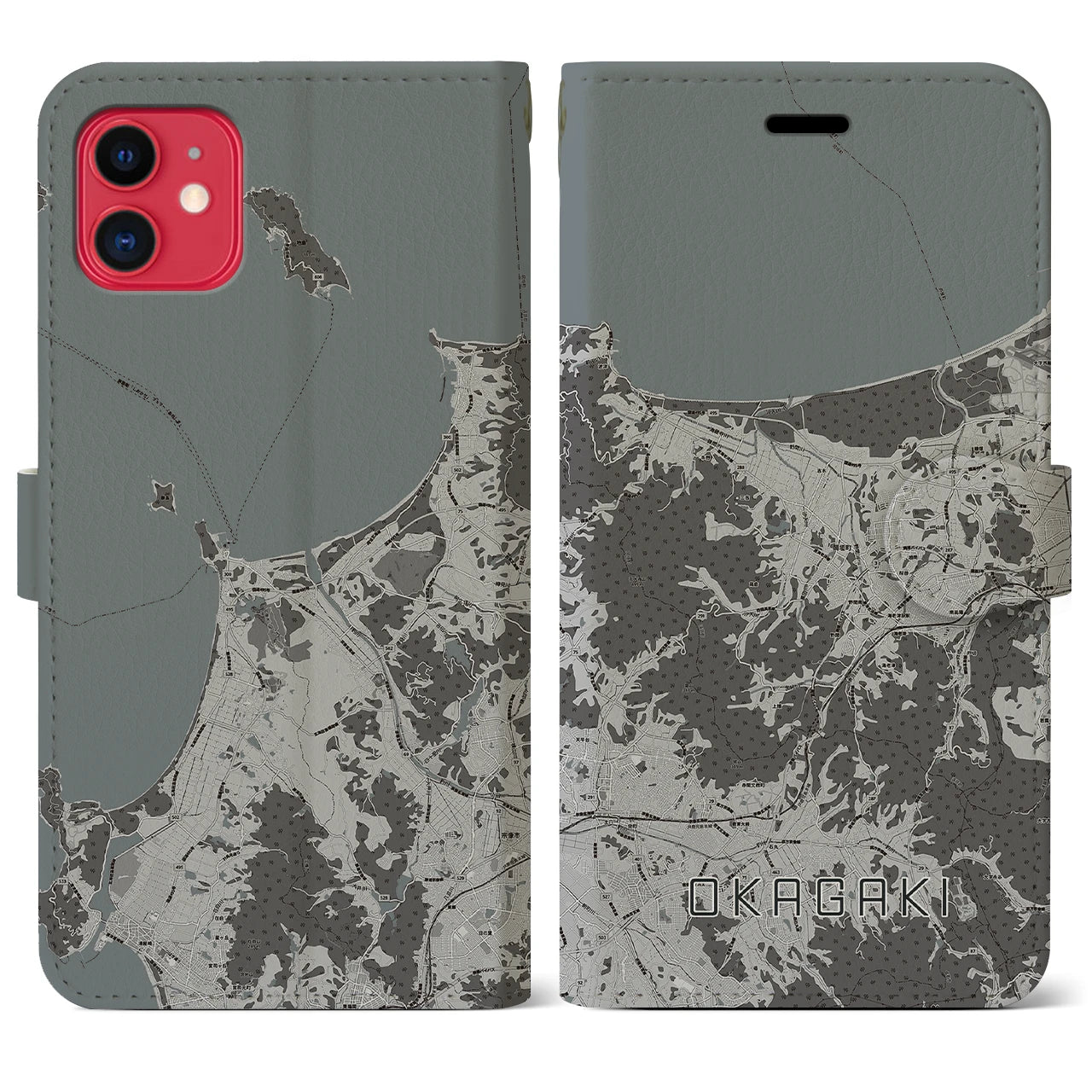 【岡垣(福岡県)】地図柄iPhoneケース(手帳タイプ)モノトーン・iPhone 11 用