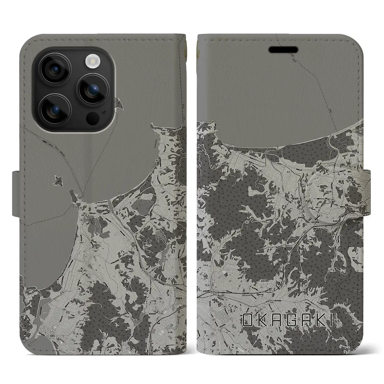 【岡垣(福岡県)】地図柄iPhoneケース(手帳タイプ)モノトーン・iPhone 16 用