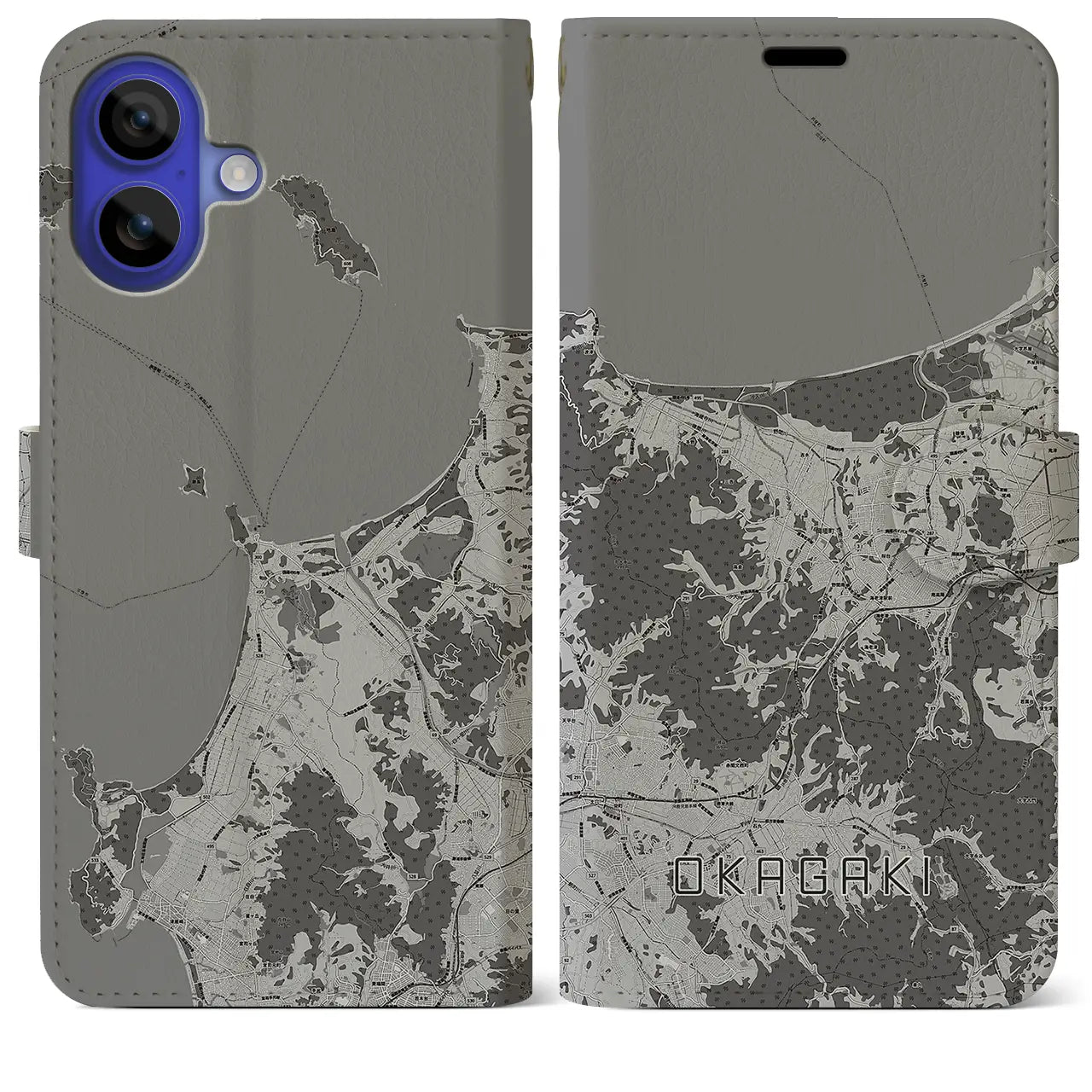 【岡垣(福岡県)】地図柄iPhoneケース(手帳タイプ)モノトーン・iPhone 16 Pro Max 用