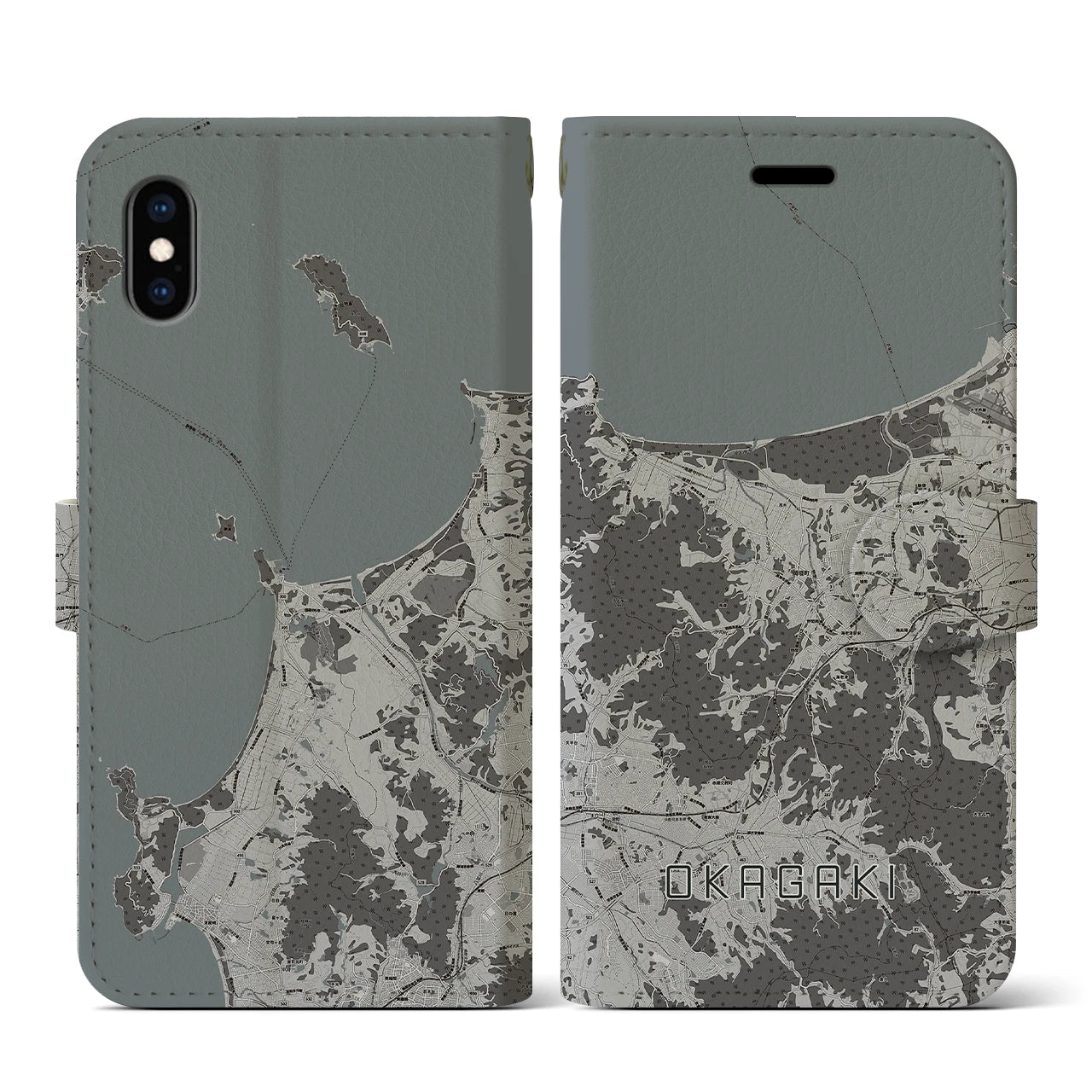 【岡垣(福岡県)】地図柄iPhoneケース(手帳タイプ)モノトーン・iPhone XS / X 用